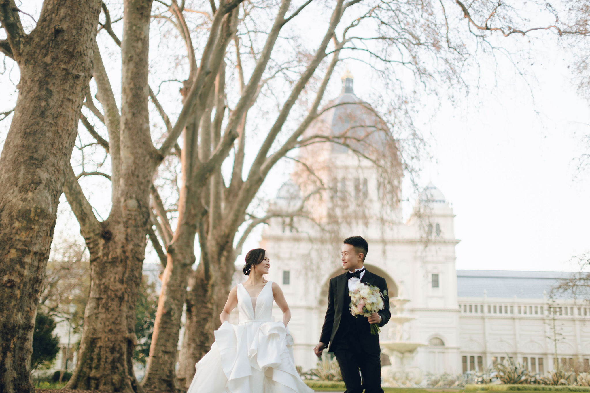 Melbourne Pre-Wedding Photoshoot | Cafe, Redwood Forest, City Streets & Carlton Gardens at Carlton Gardens pre-wedding photo