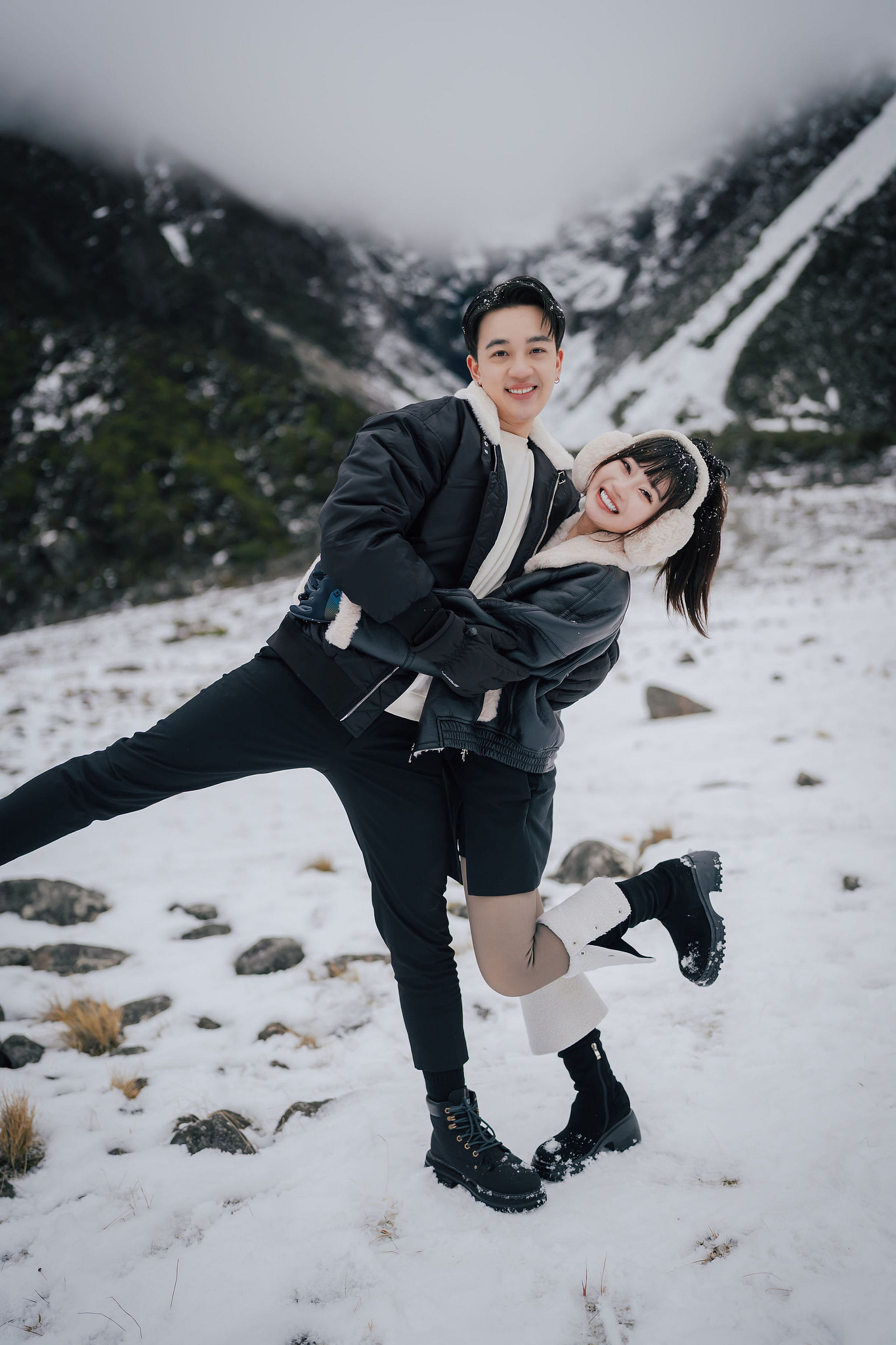New Zealand Pre-Wedding Photoshoot | Lake Wakatipu, Fog Peak, Lake Tekapo, Glacier & Mount Cook National Park at Mount Cook National Park pre-wedding photo