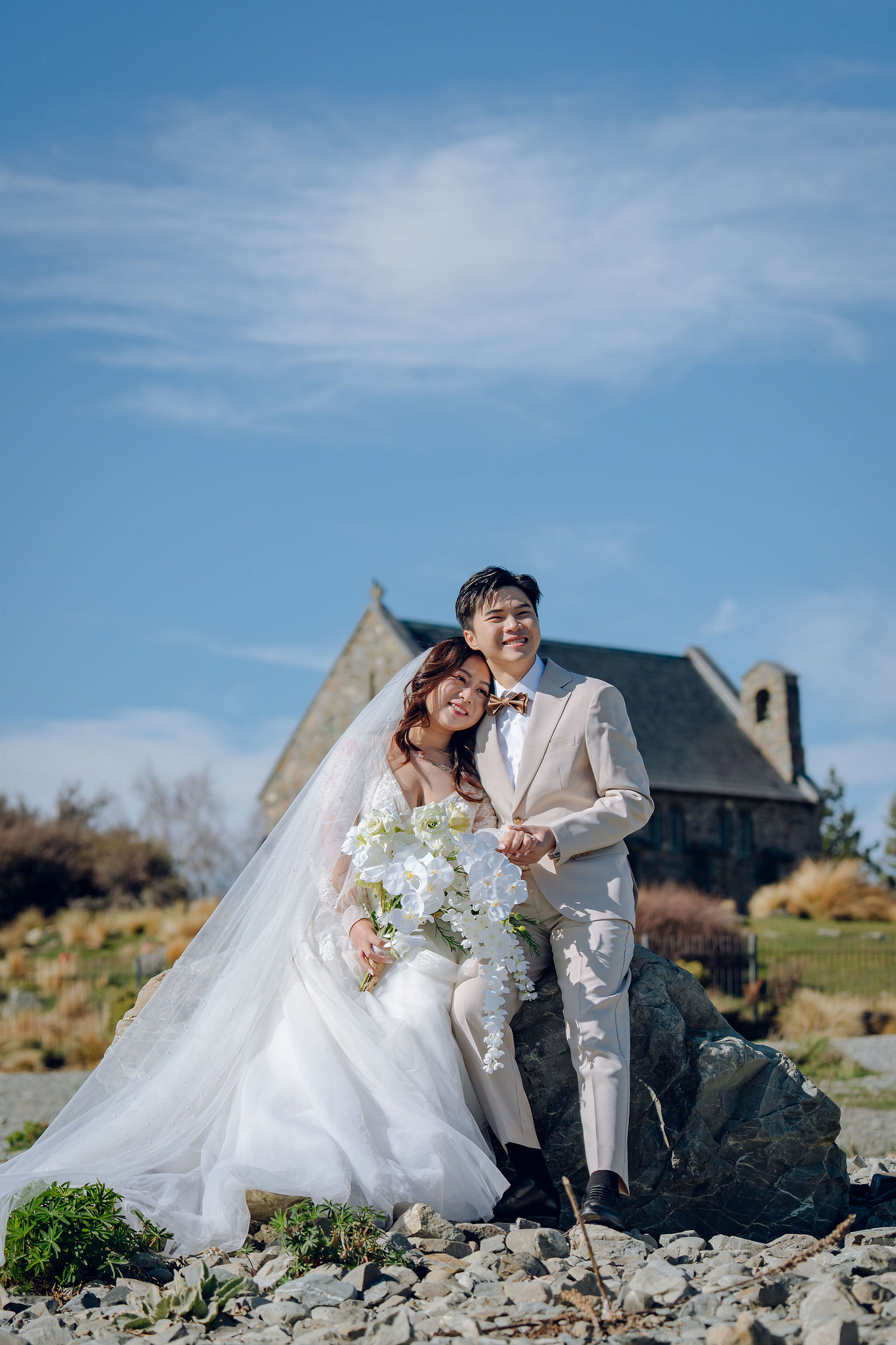New Zealand Pre-Wedding Photoshoot | Lake Wakatipu, Alta Tarns, Coromandel Peak to Mount Cook at Church of the Good Shepherd pre-wedding photo