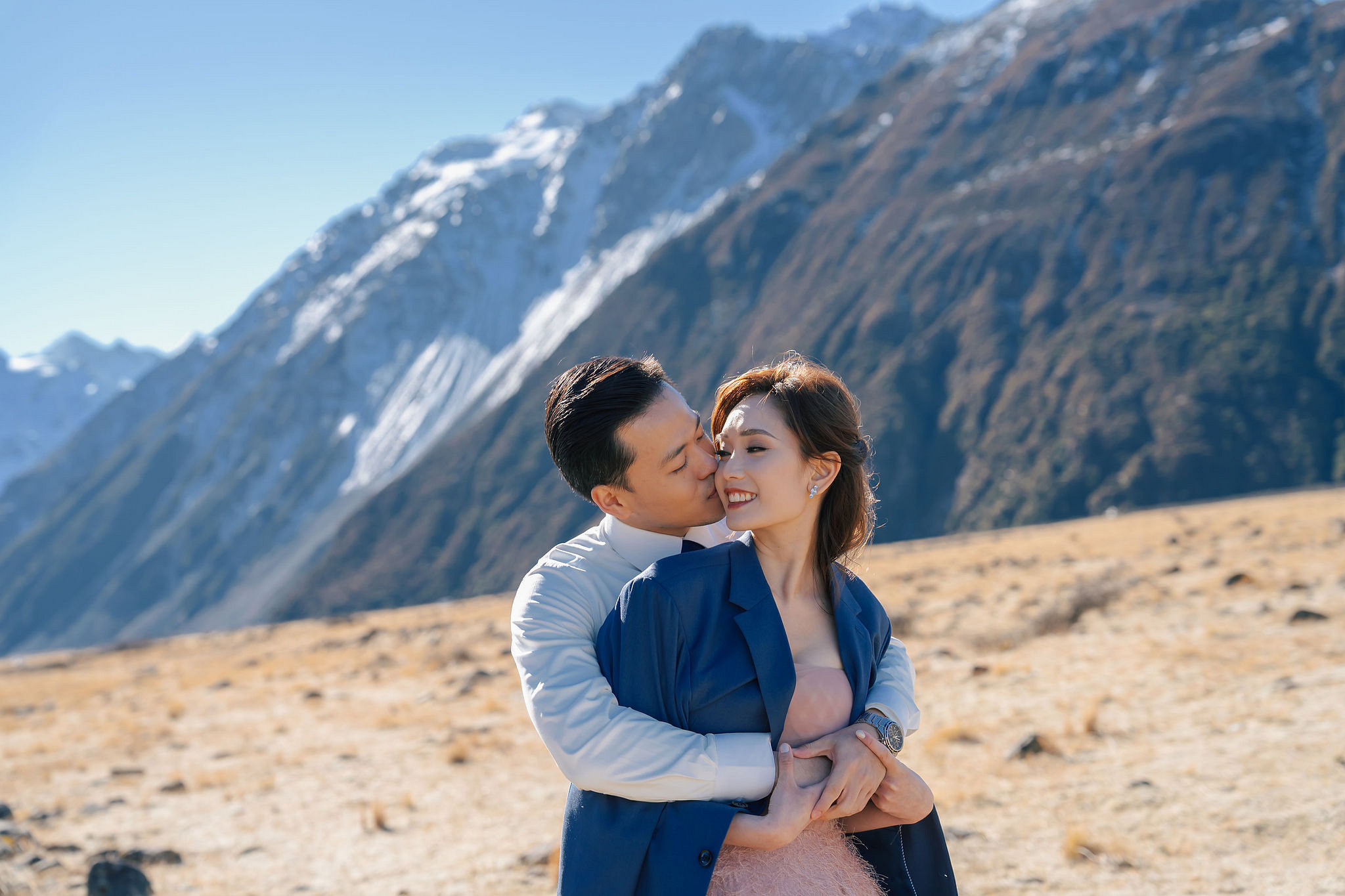 New Zealand Pre-Wedding Photoshoot | Coromandel Peak, Lake Wakatipu & Queenstown, Skippers Canyon, Lake Tekapo, Mount Cook National Park & Glacier at Mount Cook National Park pre-wedding photo