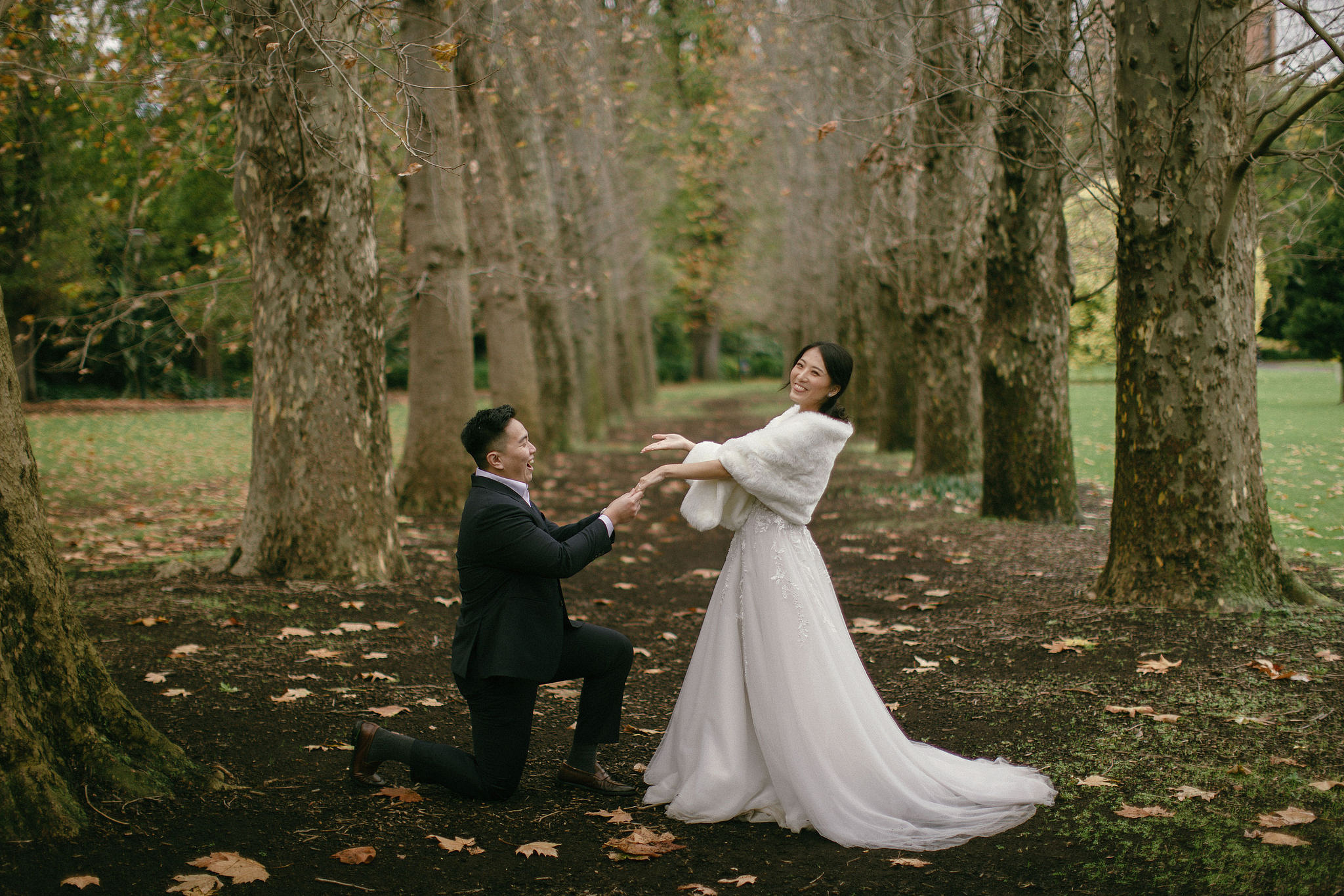 Melbourne Pre-Wedding Photoshoot | Parliament House, Fitzroy Gardens, Melbourne Streets & Half Moon Bay at Fitzroy Gardens pre-wedding photo