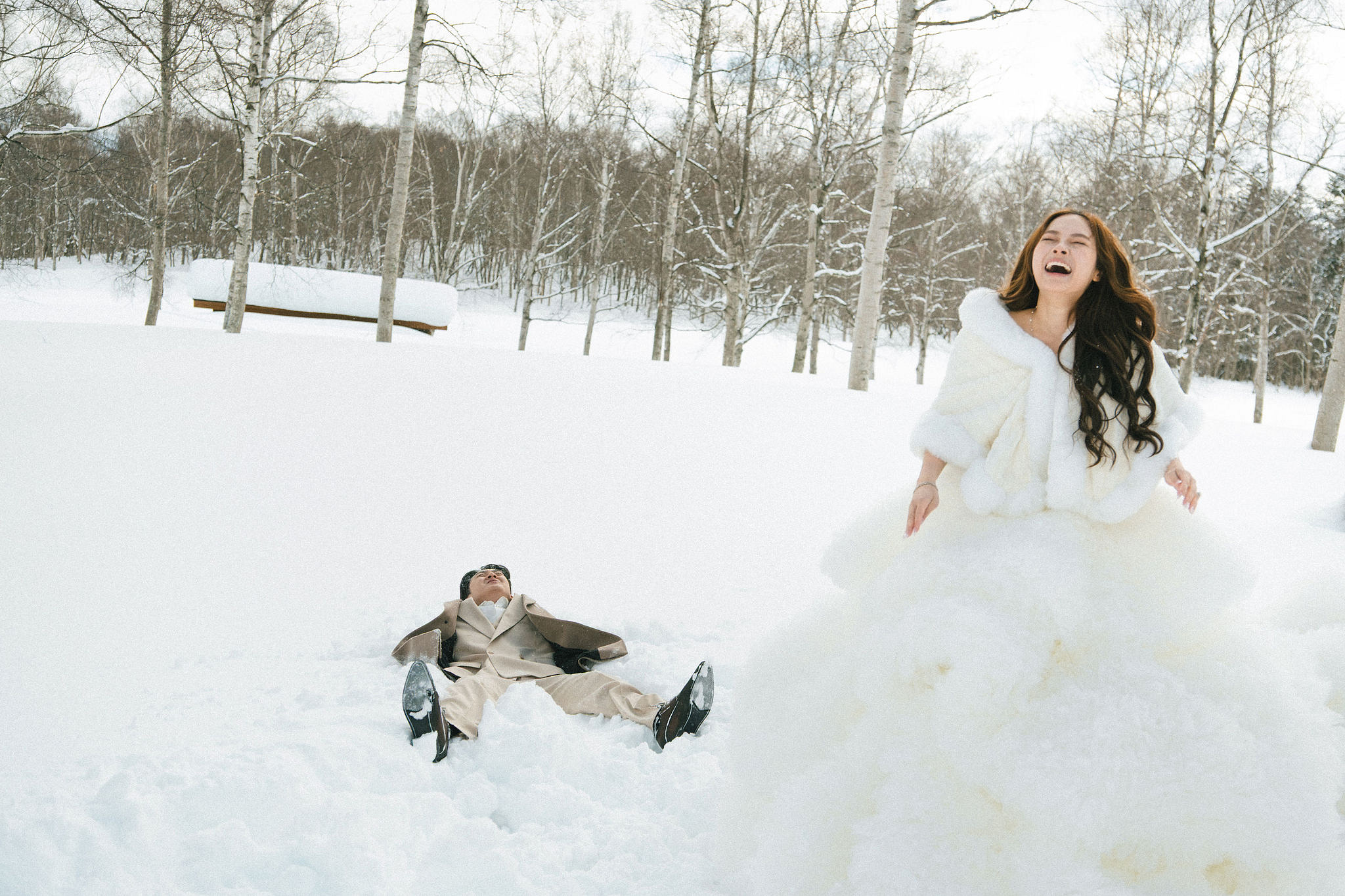Hokkaido Pre-Wedding Photoshoot | Birch Forest, Rusutsu Resort & Hirafu Village at Birch Forest pre-wedding photo