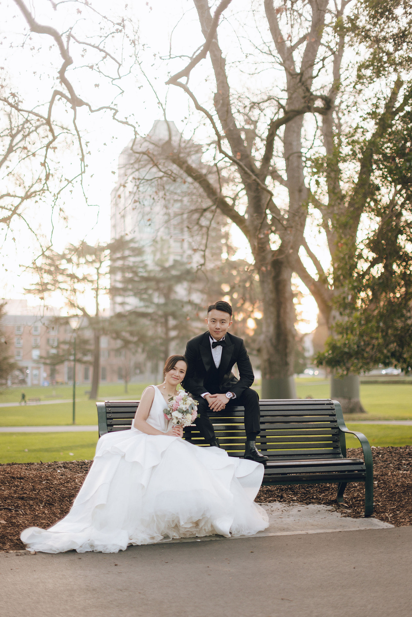 Melbourne Pre-Wedding Photoshoot | Cafe, Redwood Forest, City Streets & Carlton Gardens at Carlton Gardens pre-wedding photo
