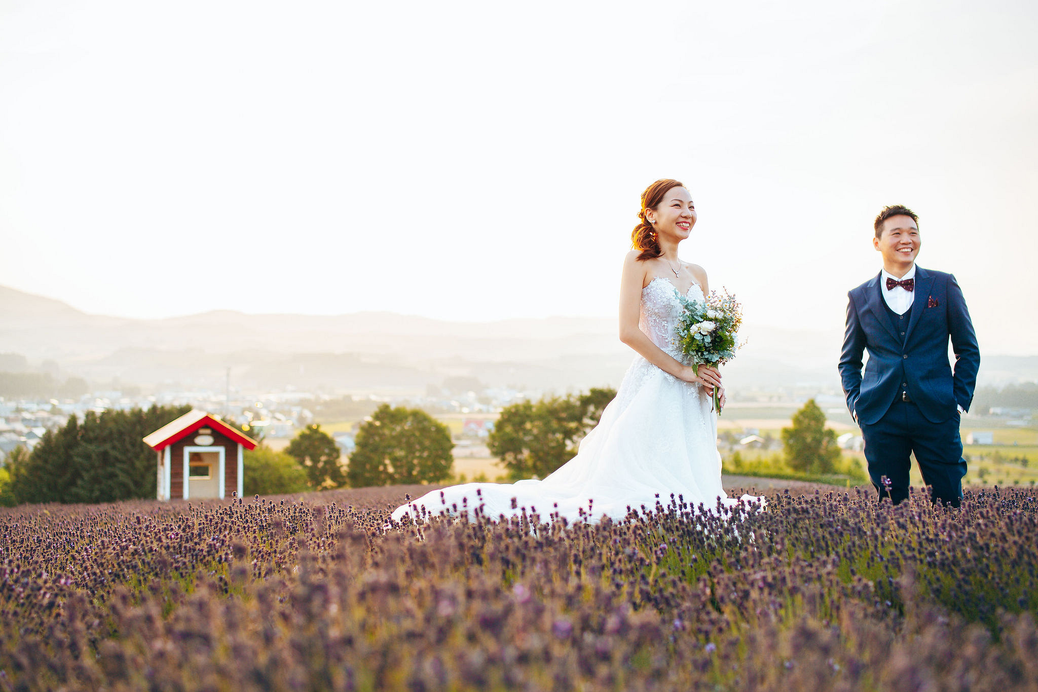 Hokkaido Summer Rainbow Flowers and Railway Track Japan Prewedding Photoshoot at Furano pre-wedding photo