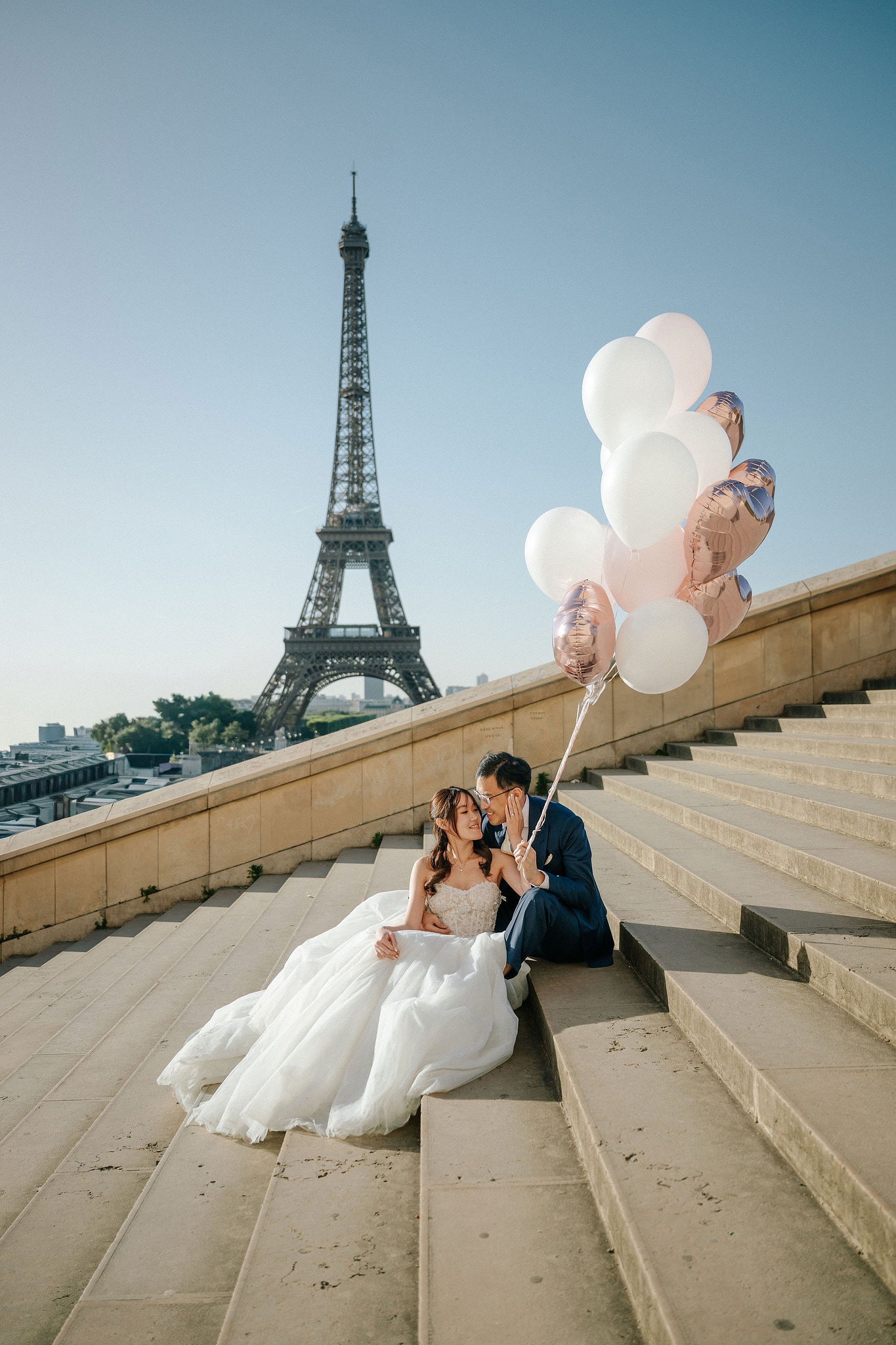 Paris Pre-Wedding Photoshoot | Place du Trocadéro, Port Debilly, Petit Palais, Pont Alexandre III, Parisian Café & Louvre Pyramid at Place du Trocadéro pre-wedding photo