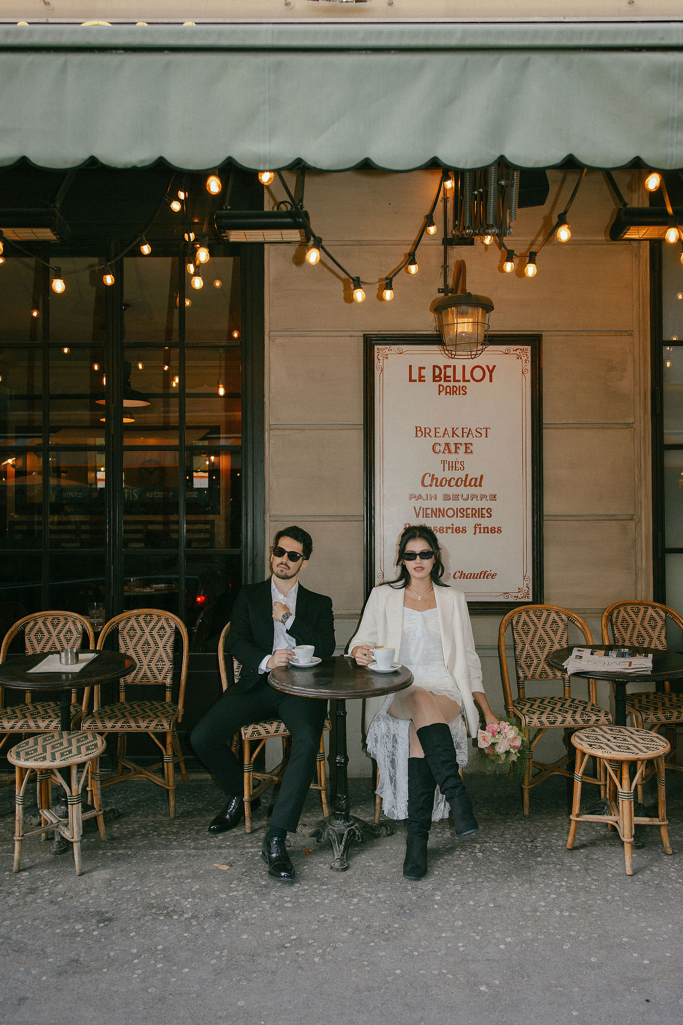 Paris Pre-Wedding Photoshoot | Place du Trocadéro, Avenue de Camoëns, Parisian Café, Tuileries Garden & Louvre at Parisian Café pre-wedding photo