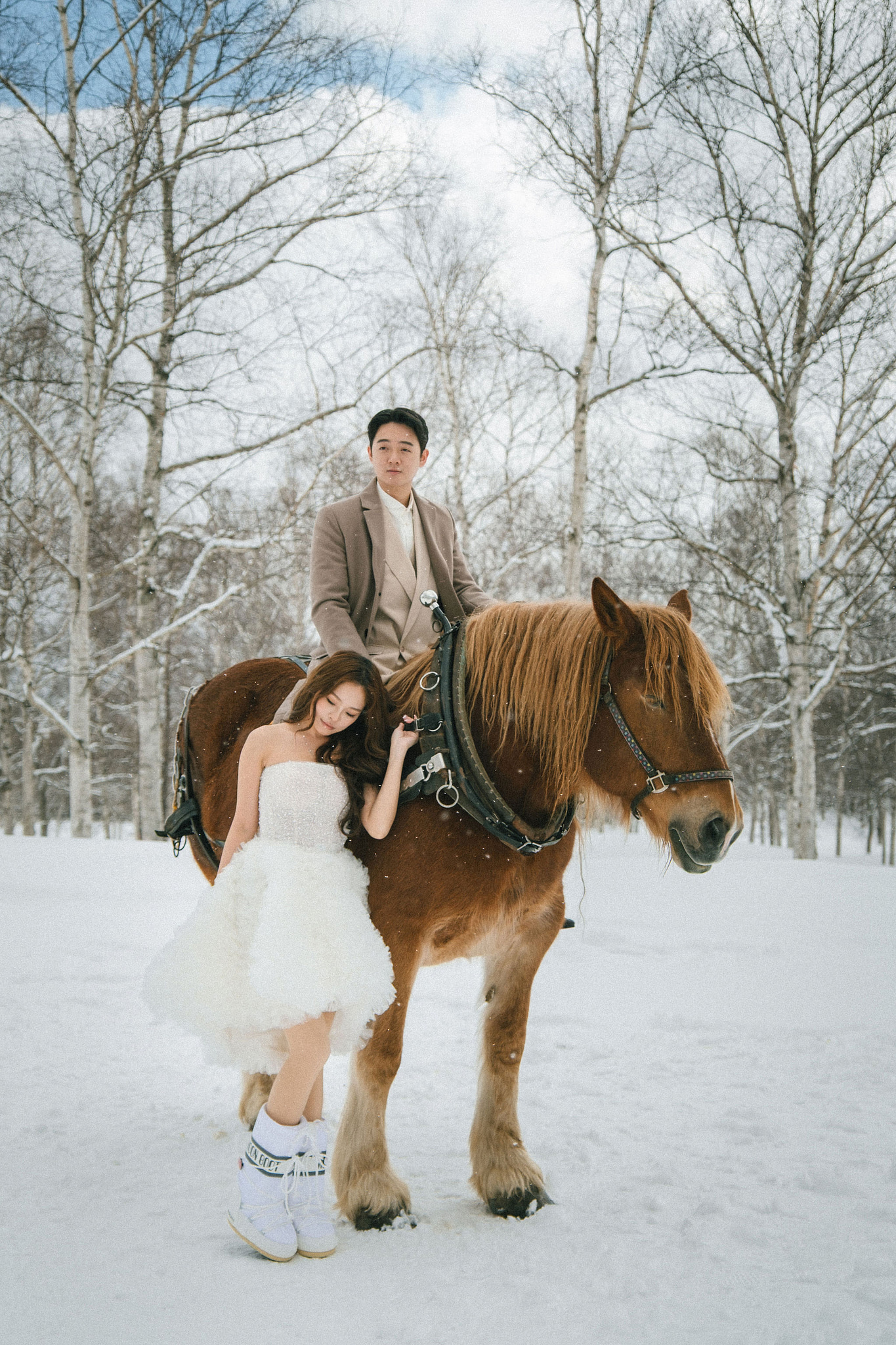 Hokkaido Pre-Wedding Photoshoot | Birch Forest, Rusutsu Resort & Hirafu Village at Birch Forest pre-wedding photo