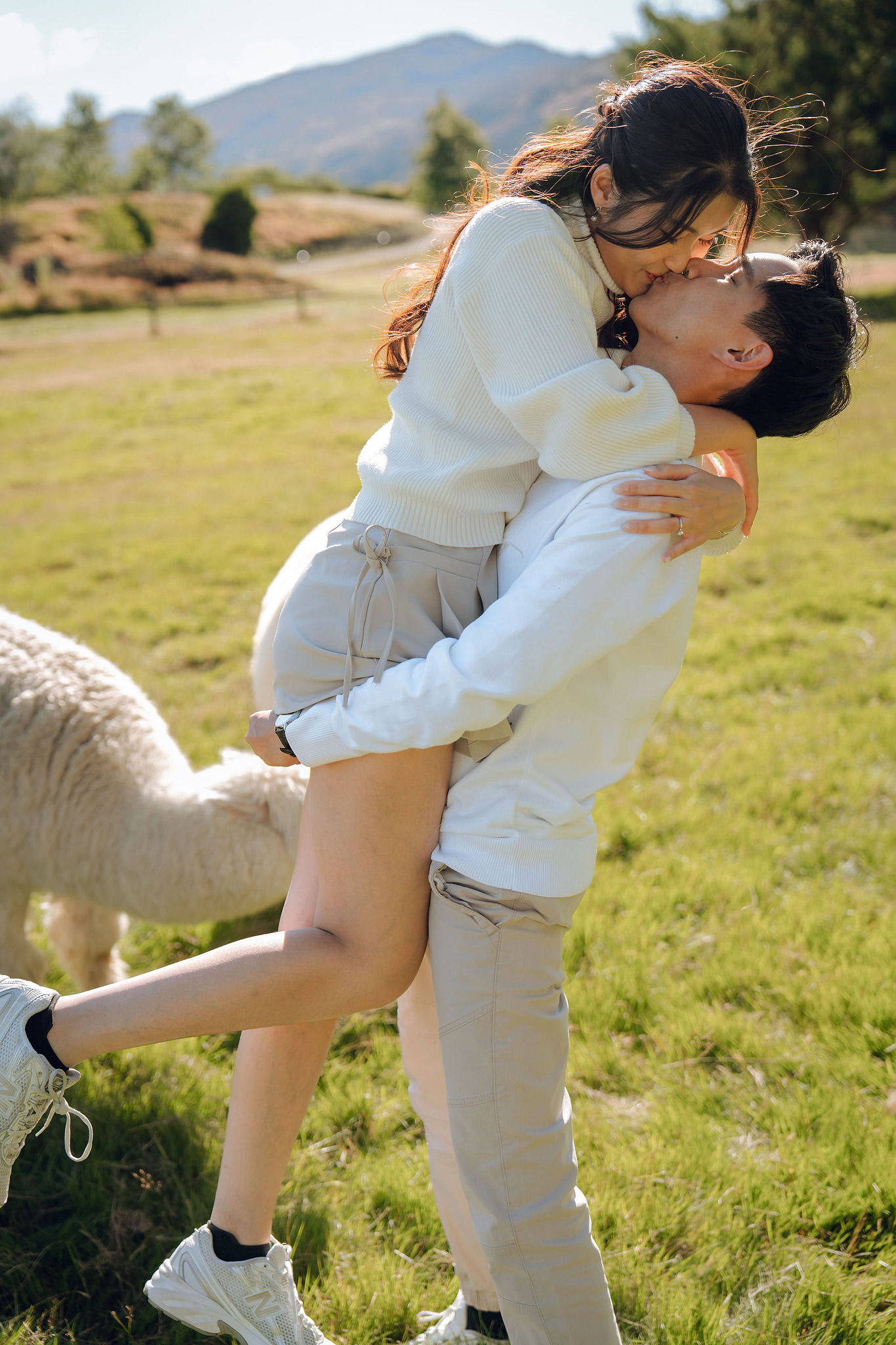 New Zealand Pre-Wedding Photoshoot | Coromandel Peak, Queenstown Highway & Alpaca Farm at Alpaca Farm pre-wedding photo