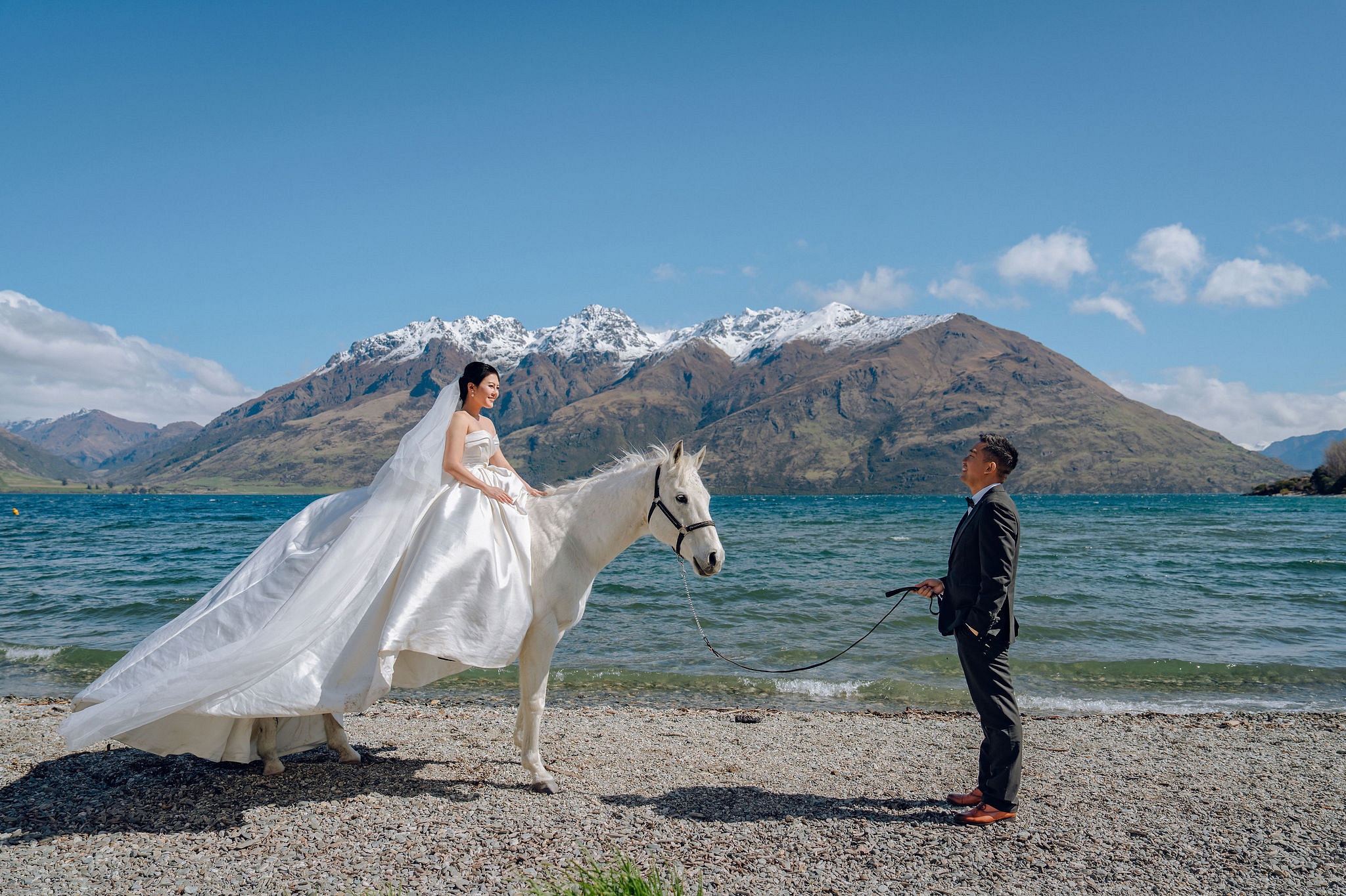New Zealand Pre-Wedding Photoshoot | Lake Tekapo, Mount Cook, Tasman Glacier & Lake Wakatipu at Lake Wakatipu pre-wedding photo