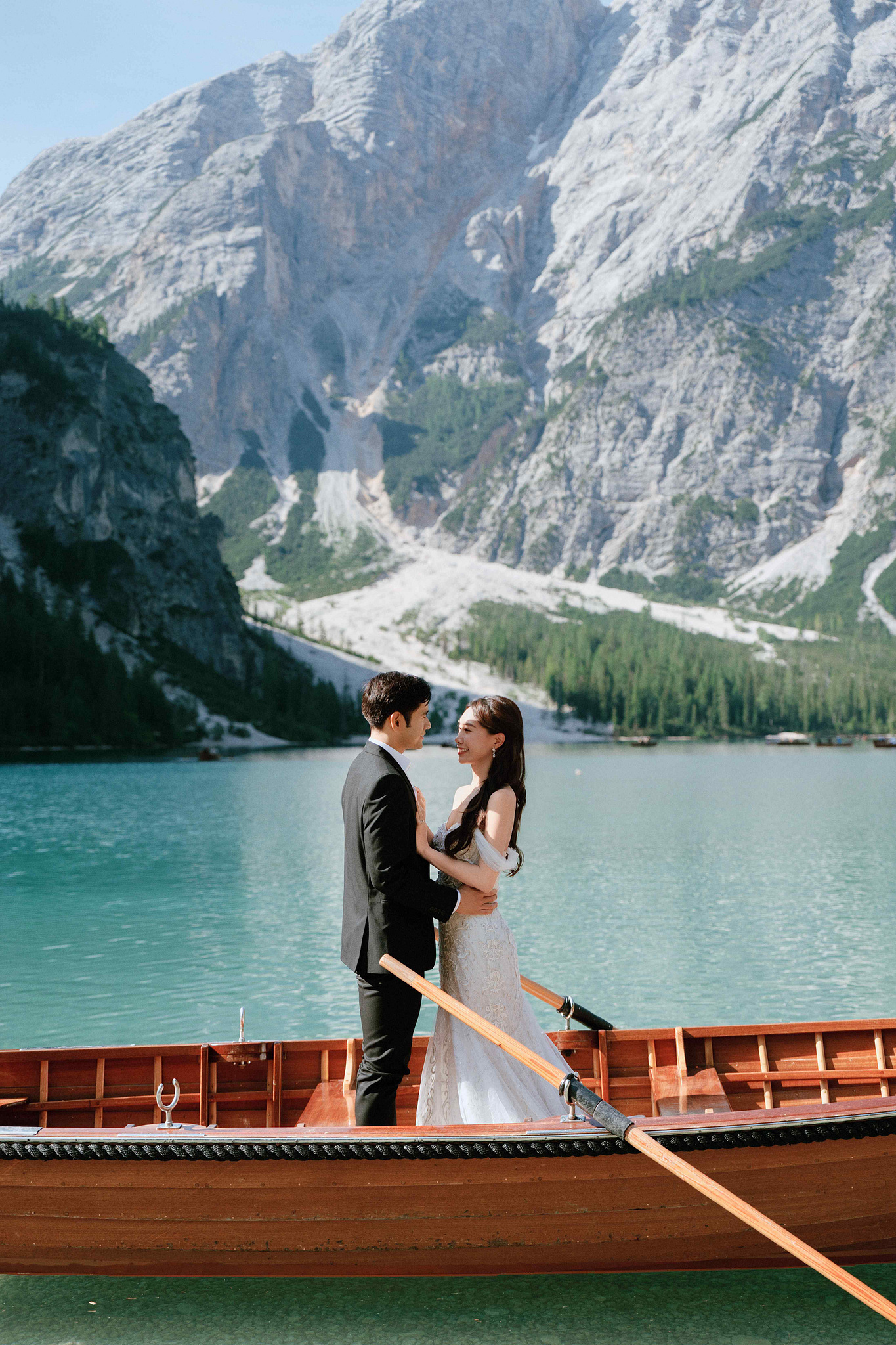 Dolomites Post-Wedding Photoshoot | Lago di Braies, Seceda & Val di Funes at Lago di Braies pre-wedding photo