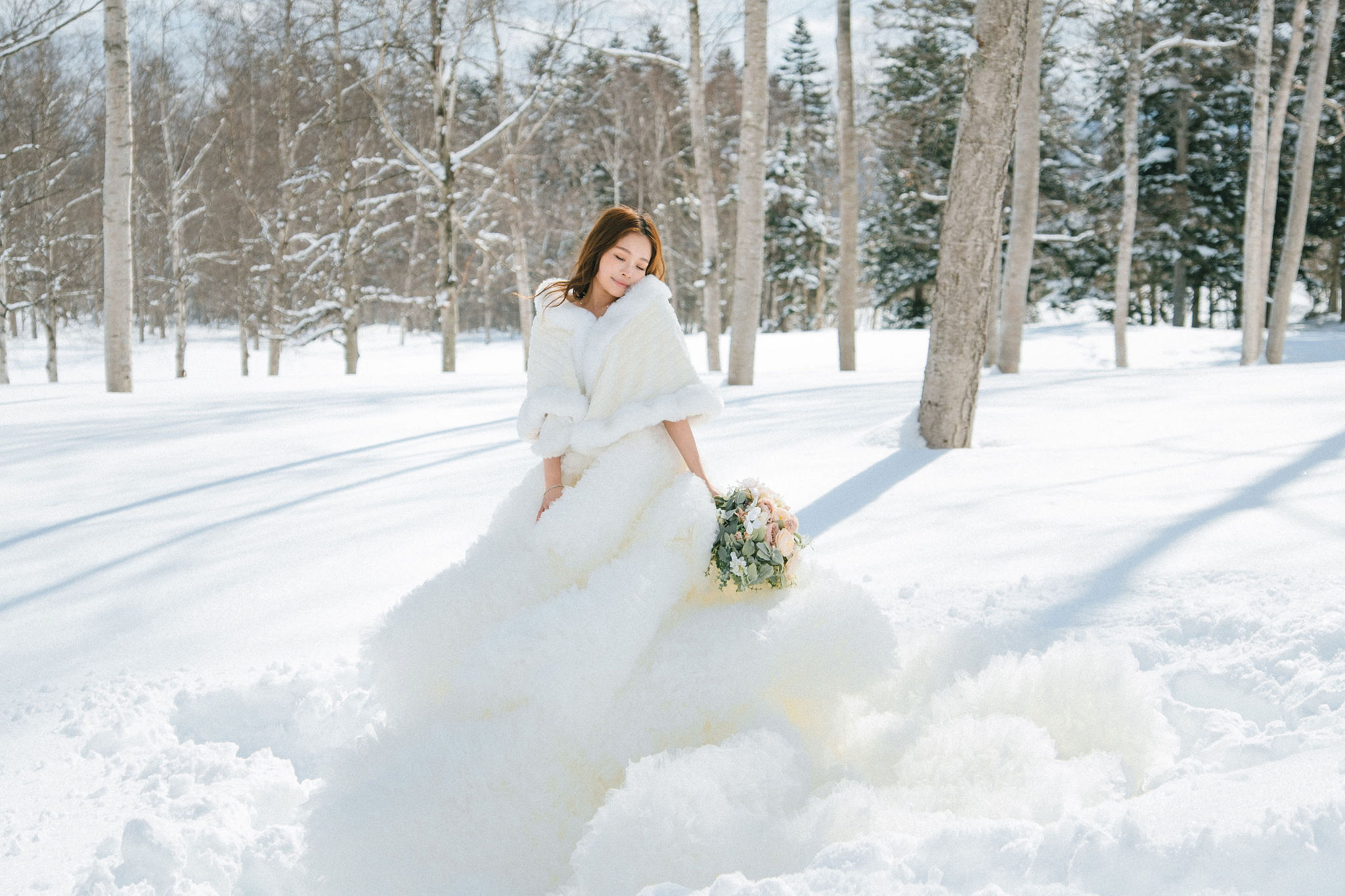Hokkaido Pre-Wedding Photoshoot | Birch Forest, Rusutsu Resort & Hirafu Village at Birch Forest pre-wedding photo