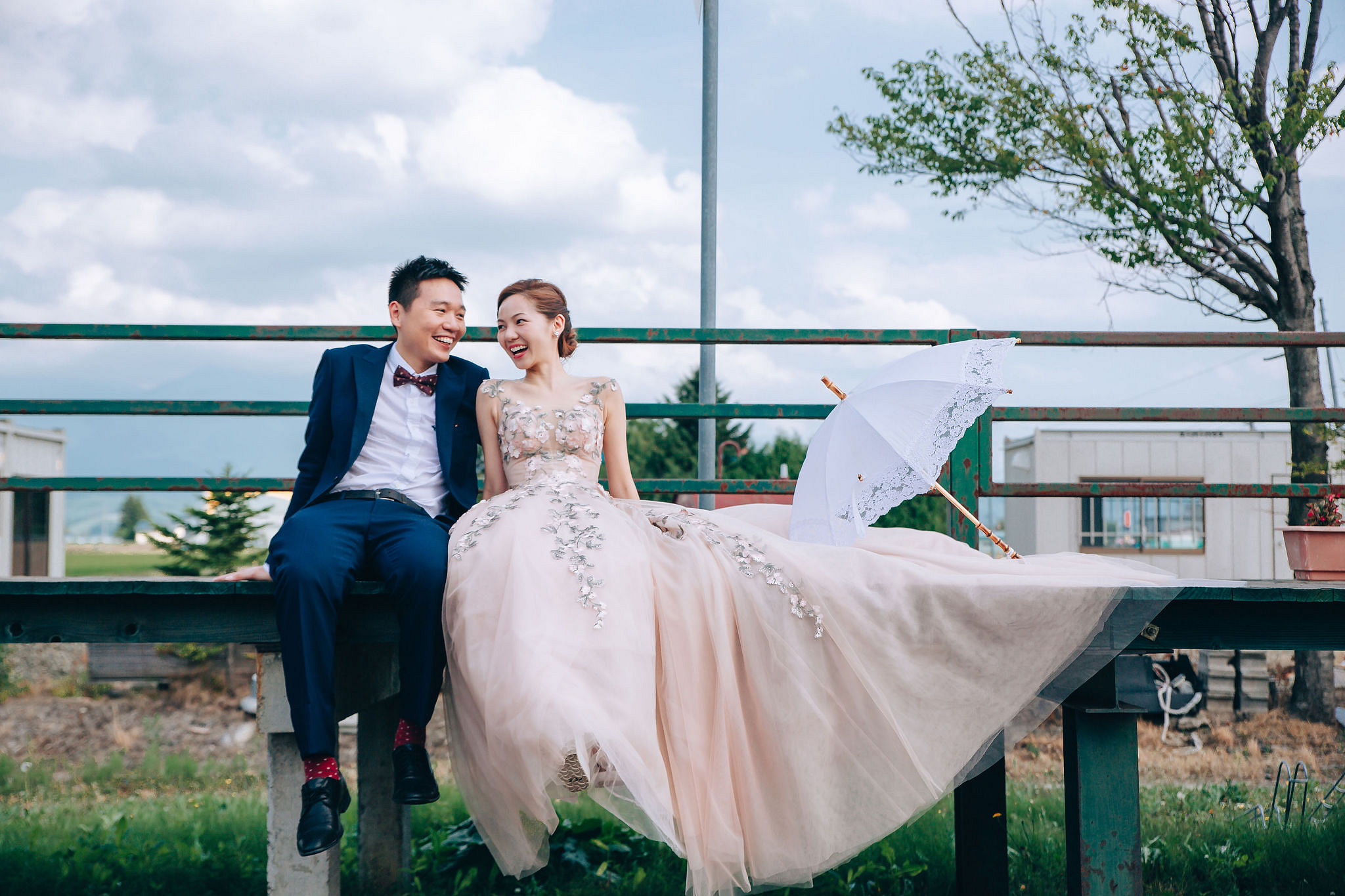 Hokkaido Summer Rainbow Flowers and Railway Track Japan Prewedding Photoshoot at Furano pre-wedding photo