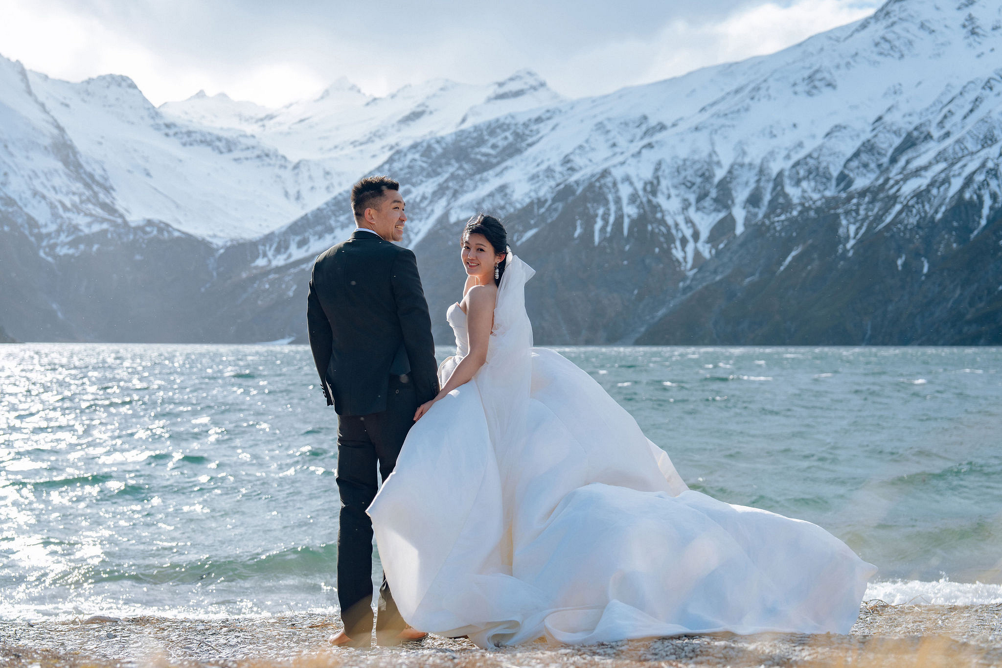 New Zealand Pre-Wedding Photoshoot | Lake Tekapo, Mount Cook, Tasman Glacier & Lake Wakatipu at Lake Lochnagar pre-wedding photo