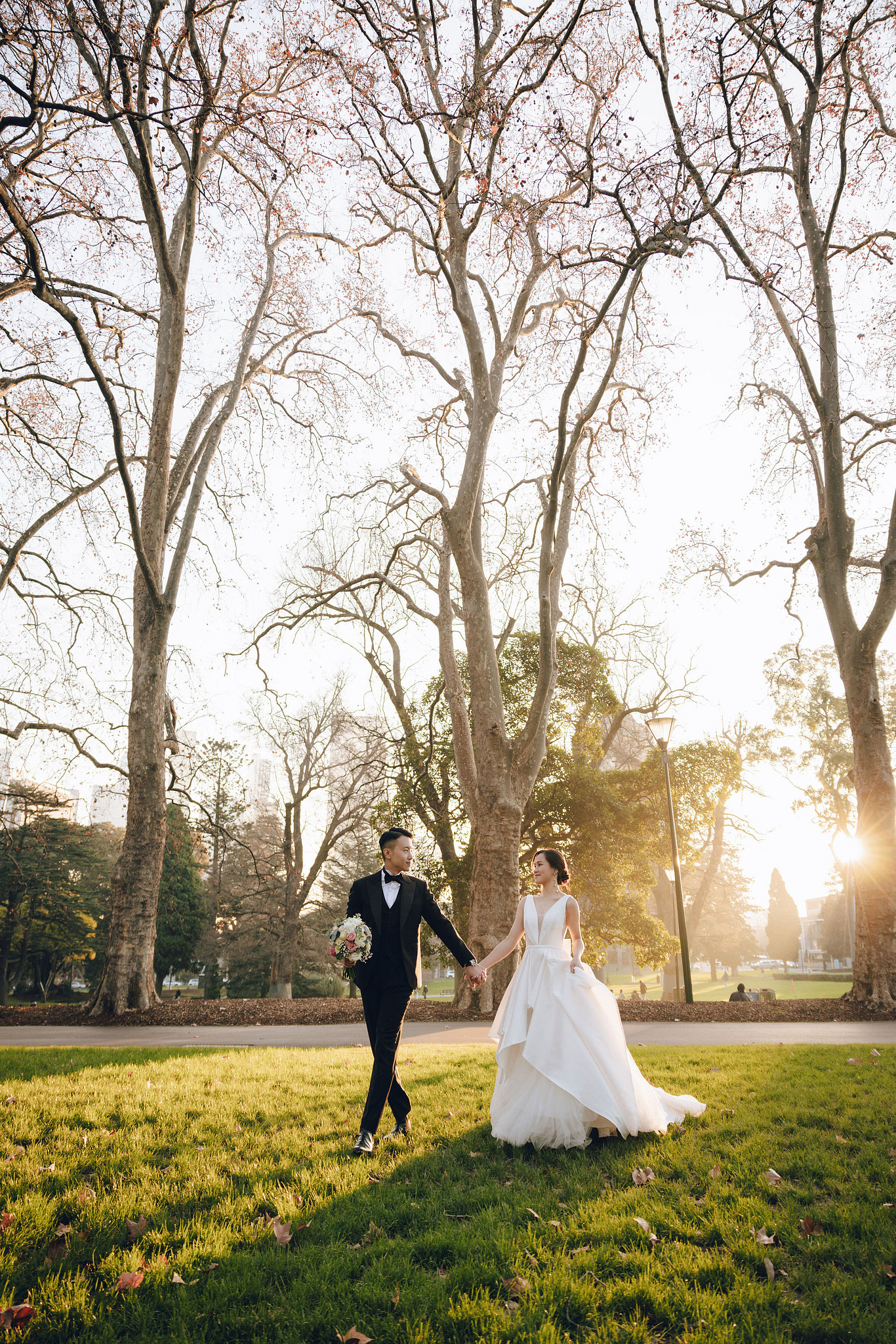 Melbourne Pre-Wedding Photoshoot | Cafe, Redwood Forest, City Streets & Carlton Gardens at Carlton Gardens pre-wedding photo