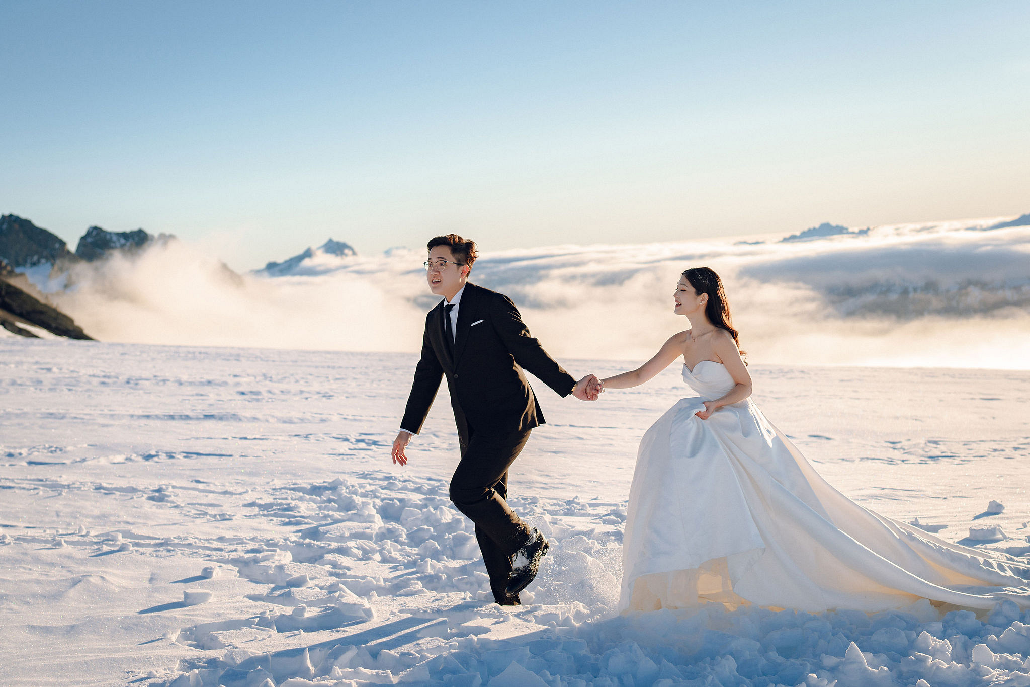 New Zealand Pre-Wedding Photoshoot | Arrowtown, Isobel Glacier, Alpaca Farm, Lake Tekapo & Mount Cook National Park at Isobel Glacier pre-wedding photo