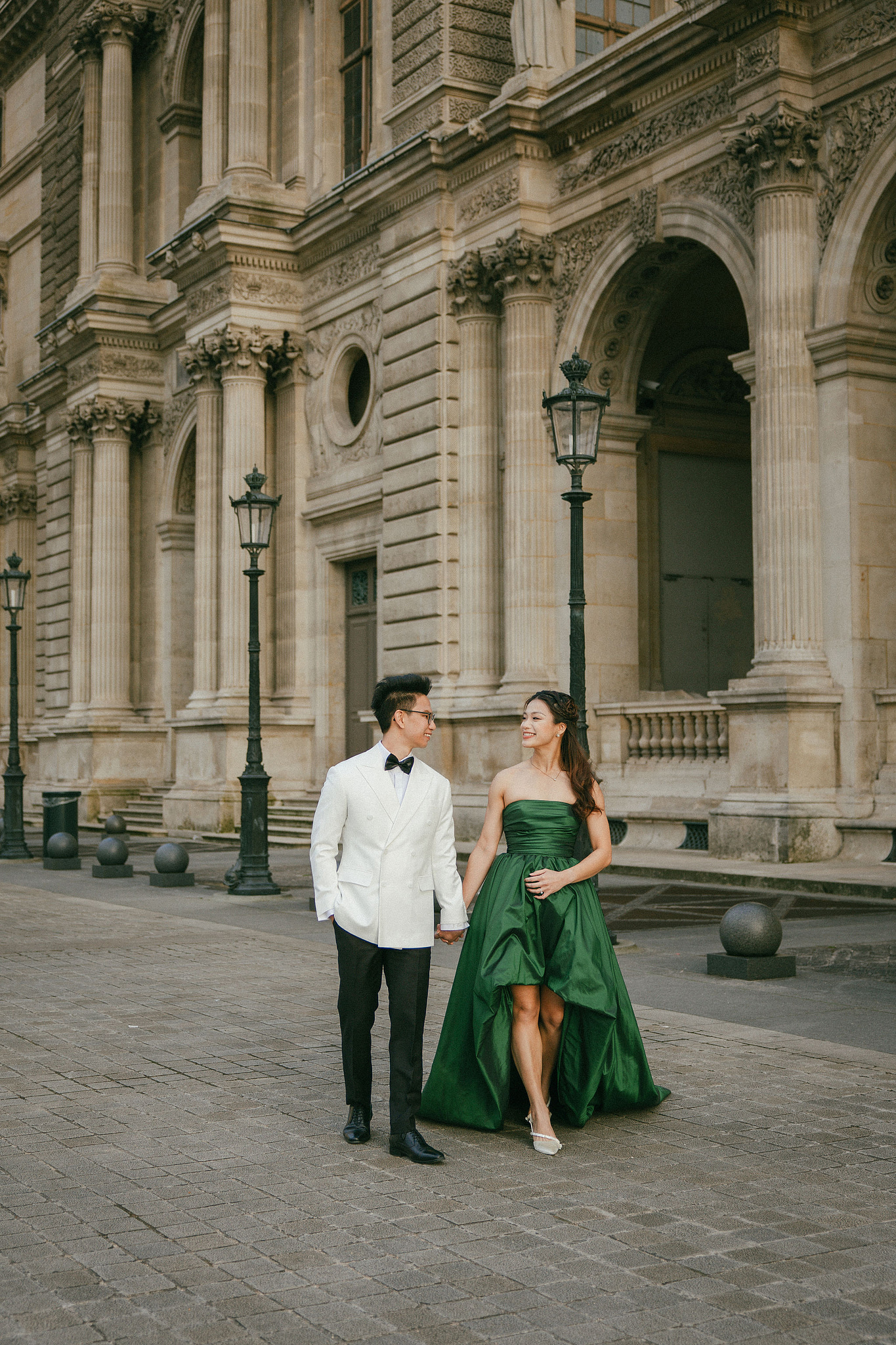 Paris Pre-Wedding Photoshoot | Place du Trocadéro, Luxembourg Gardens, Parisian Café, Louvre & Bir-Hakeim Bridge at Louvre pre-wedding photo