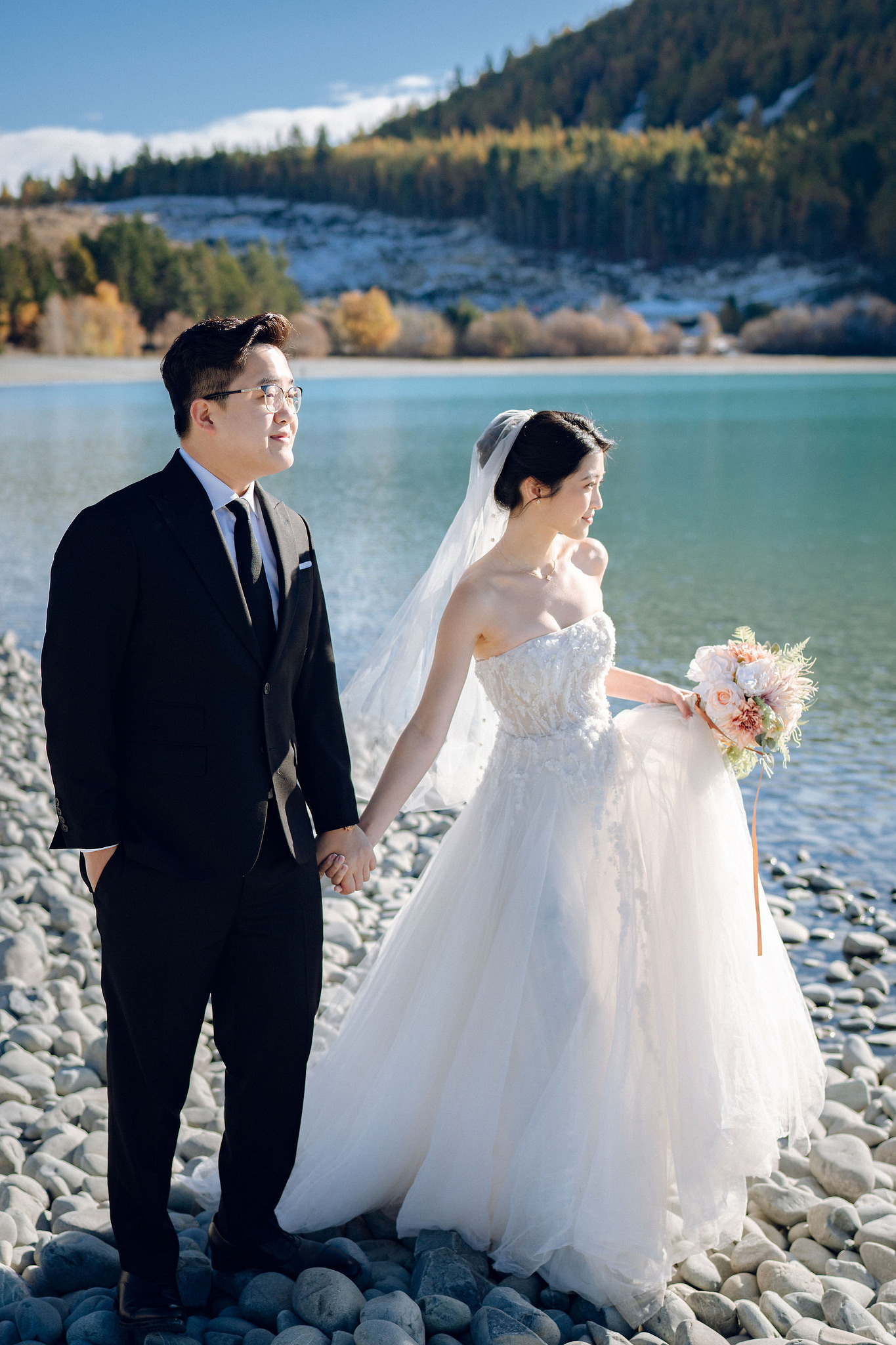New Zealand Pre-Wedding Photoshoot | Arrowtown, Isobel Glacier, Alpaca Farm, Lake Tekapo & Mount Cook National Park at Lake Tekapo pre-wedding photo