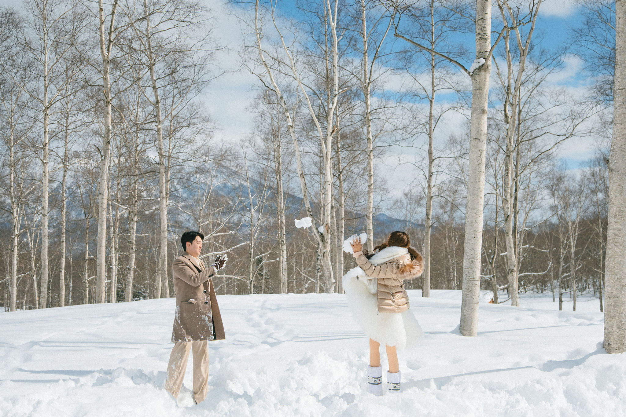 Hokkaido Pre-Wedding Photoshoot | Birch Forest, Rusutsu Resort & Hirafu Village at Birch Forest pre-wedding photo