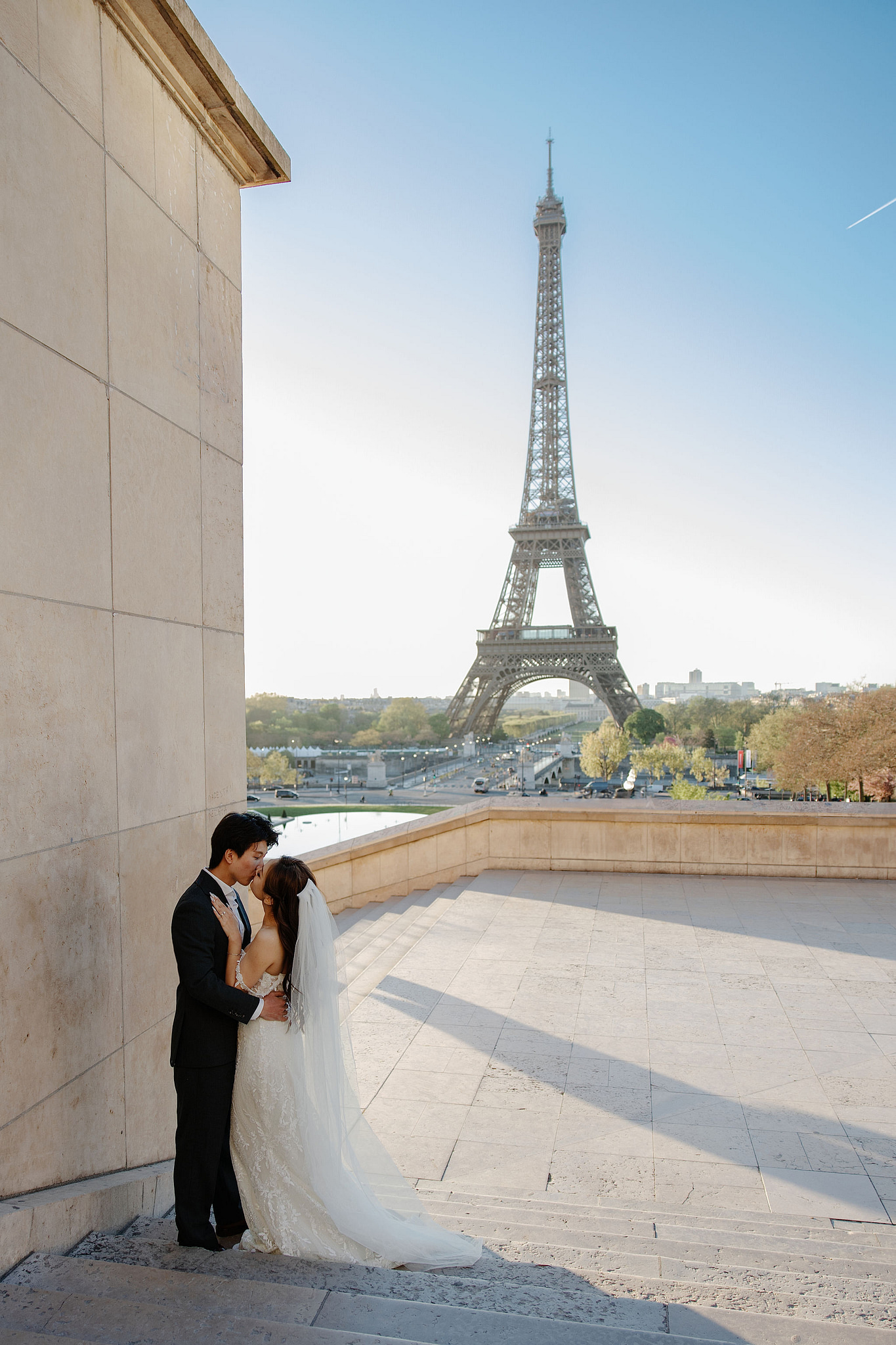 Paris Pre-Wedding Photoshoot | Place du Trocadéro, Bir-Hakeim Bridge, Sacré-Cœur Basilica, Parisian Café & Palais Royal at Place du Trocadéro pre-wedding photo