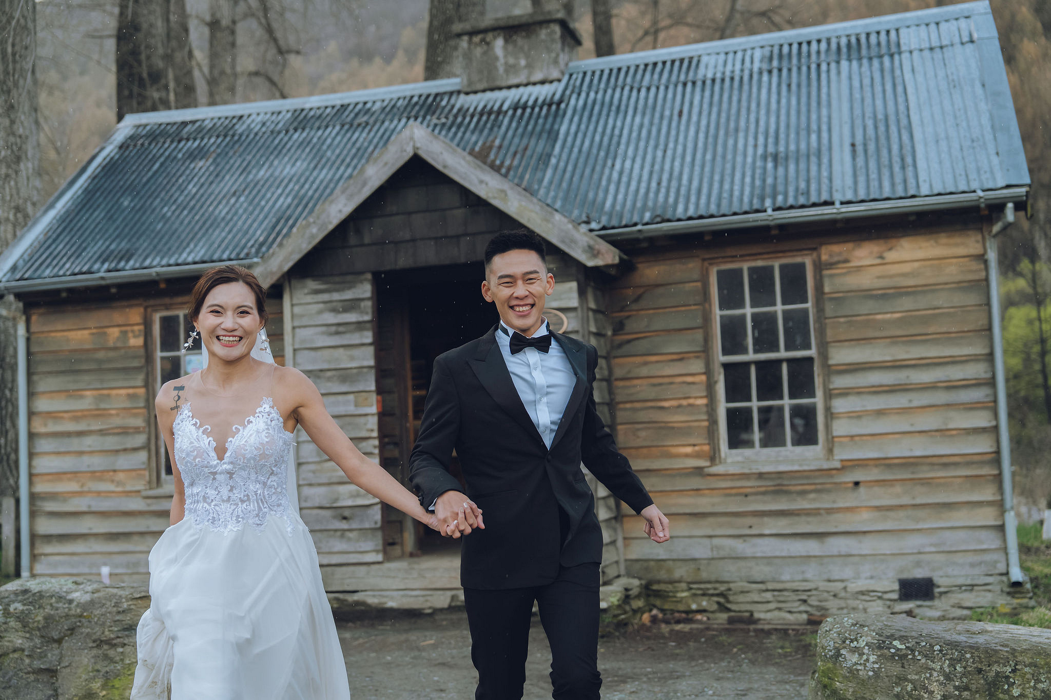 New Zealand Pre-Wedding Photoshoot | Queenstown, Lake Wakatipu, Skippers Canyon & Arrowtown at Arrowtown Hut and Woods pre-wedding photo