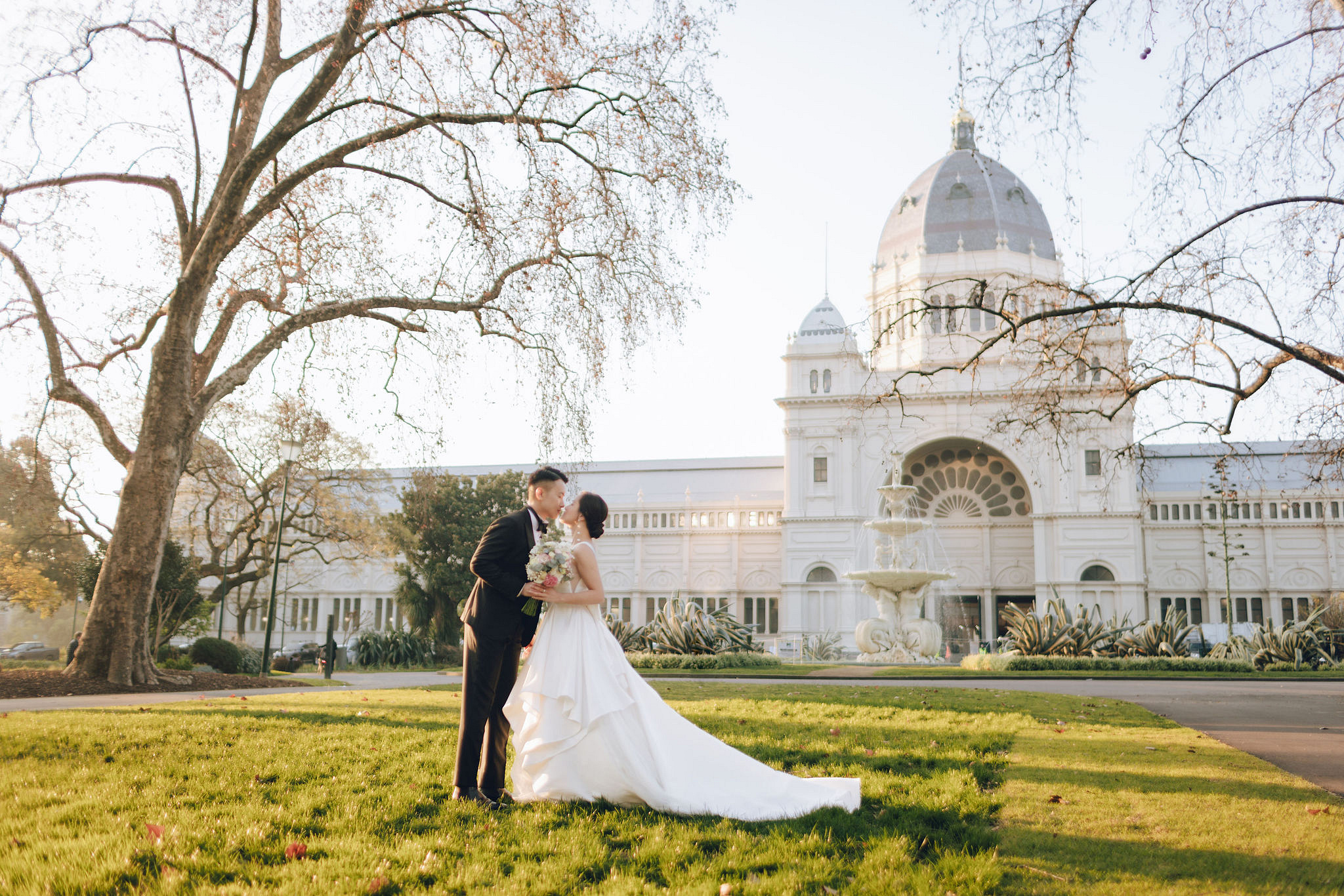 Melbourne Pre-Wedding Photoshoot | Cafe, Redwood Forest, City Streets & Carlton Gardens at Carlton Gardens pre-wedding photo