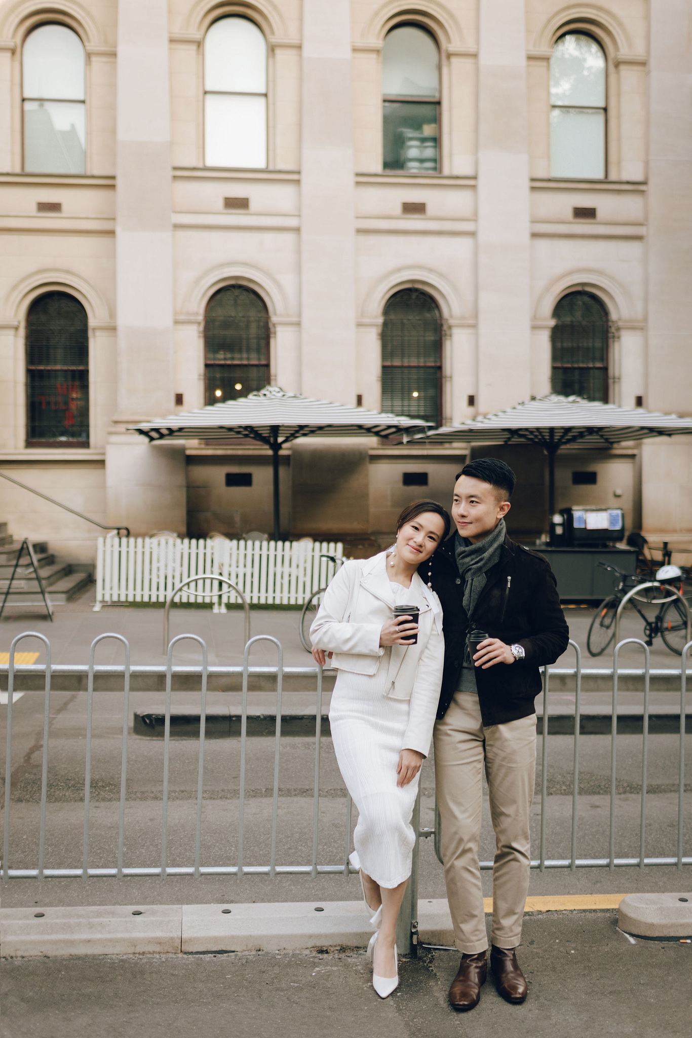 Melbourne Pre-Wedding Photoshoot | Cafe, Redwood Forest, City Streets & Carlton Gardens at Melbourne City Streets pre-wedding photo