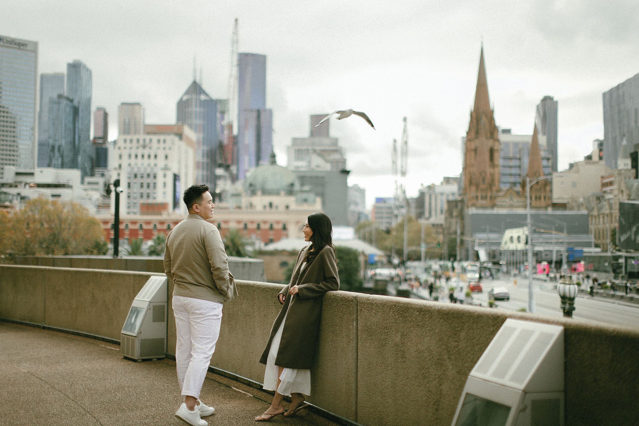 Melbourne Pre-Wedding Photoshoot | Parliament House, Fitzroy Gardens, Melbourne Streets & Half Moon Bay at Melbourne Streets pre-wedding photo