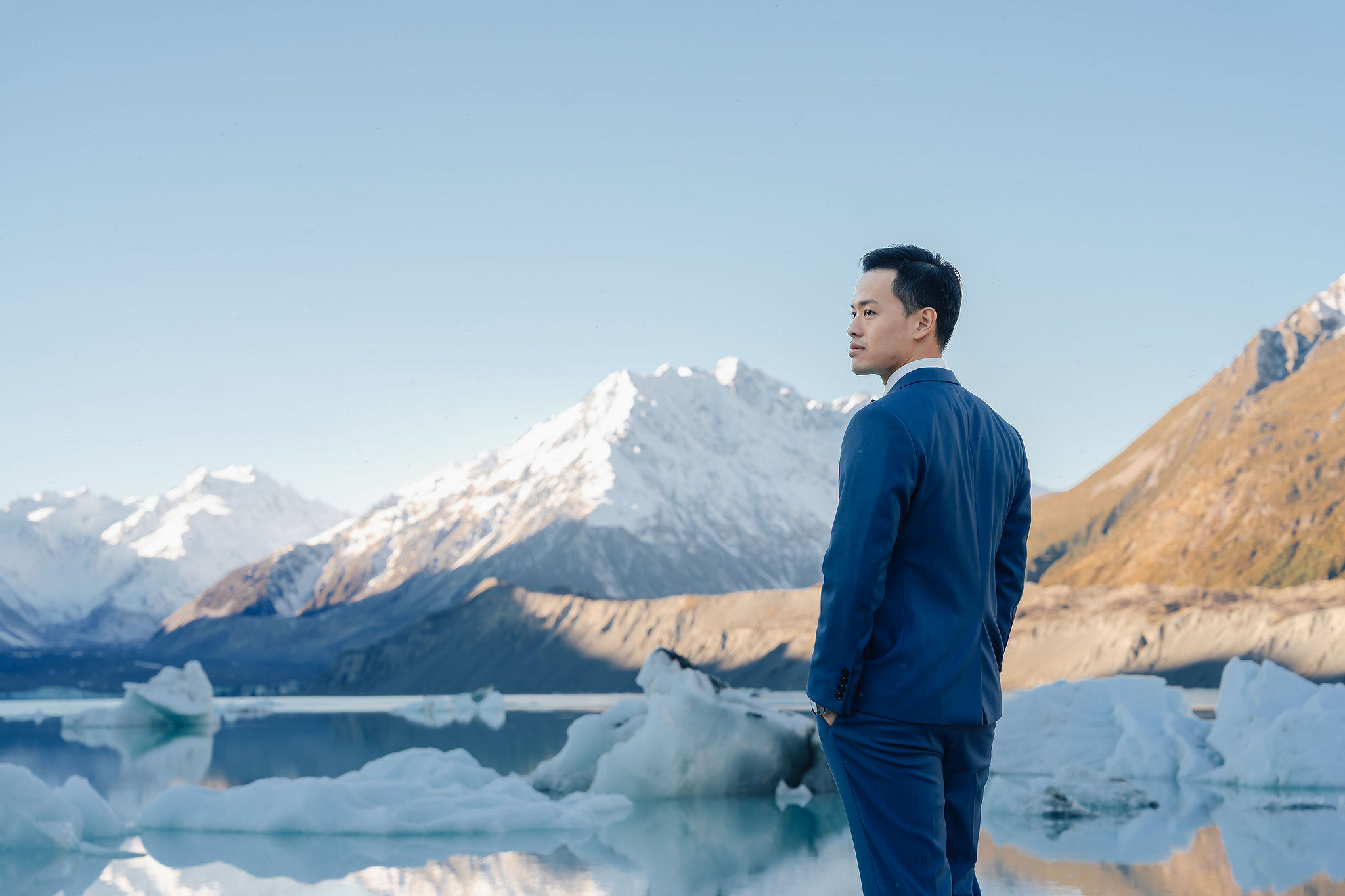 New Zealand Pre-Wedding Photoshoot | Coromandel Peak, Lake Wakatipu & Queenstown, Skippers Canyon, Lake Tekapo, Mount Cook National Park & Glacier at Glacier pre-wedding photo
