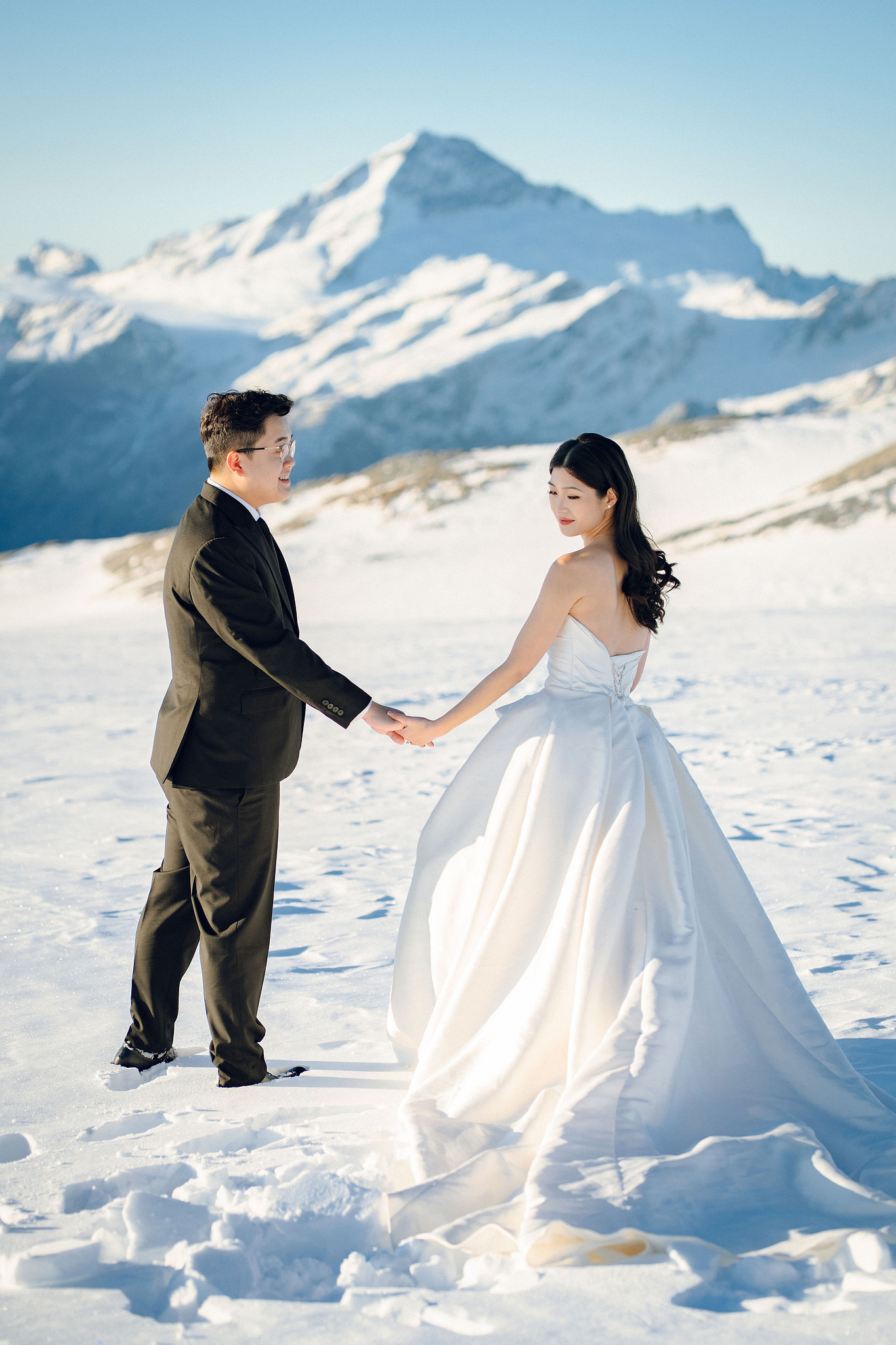 New Zealand Pre-Wedding Photoshoot | Arrowtown, Isobel Glacier, Alpaca Farm, Lake Tekapo & Mount Cook National Park at Isobel Glacier pre-wedding photo