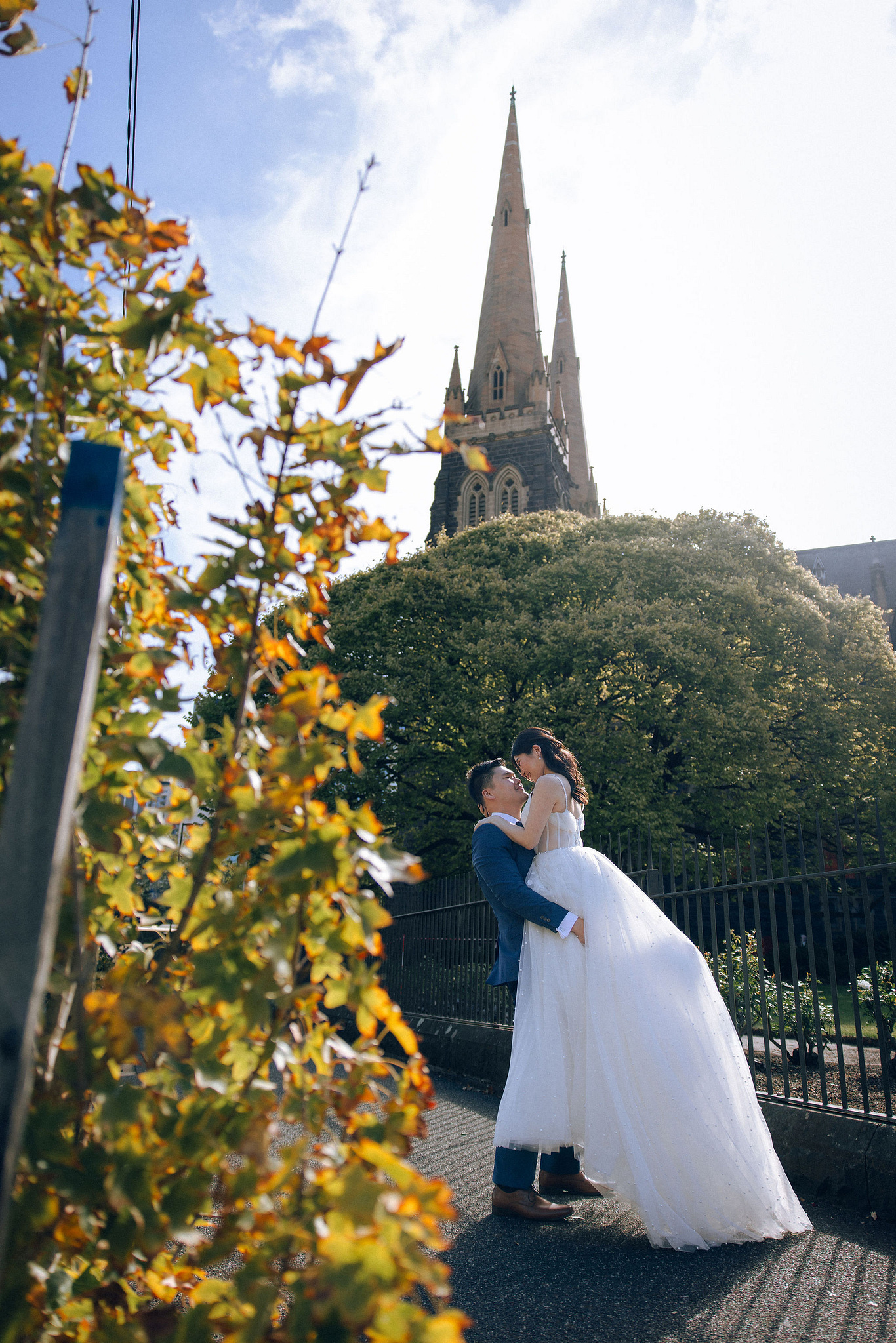 Melbourne Pre-Wedding Photoshoot | Mont Du Soleil, St Patrick Cathedral, The Parliament House & Prince Bridge at St Patrick Cathedral pre-wedding photo