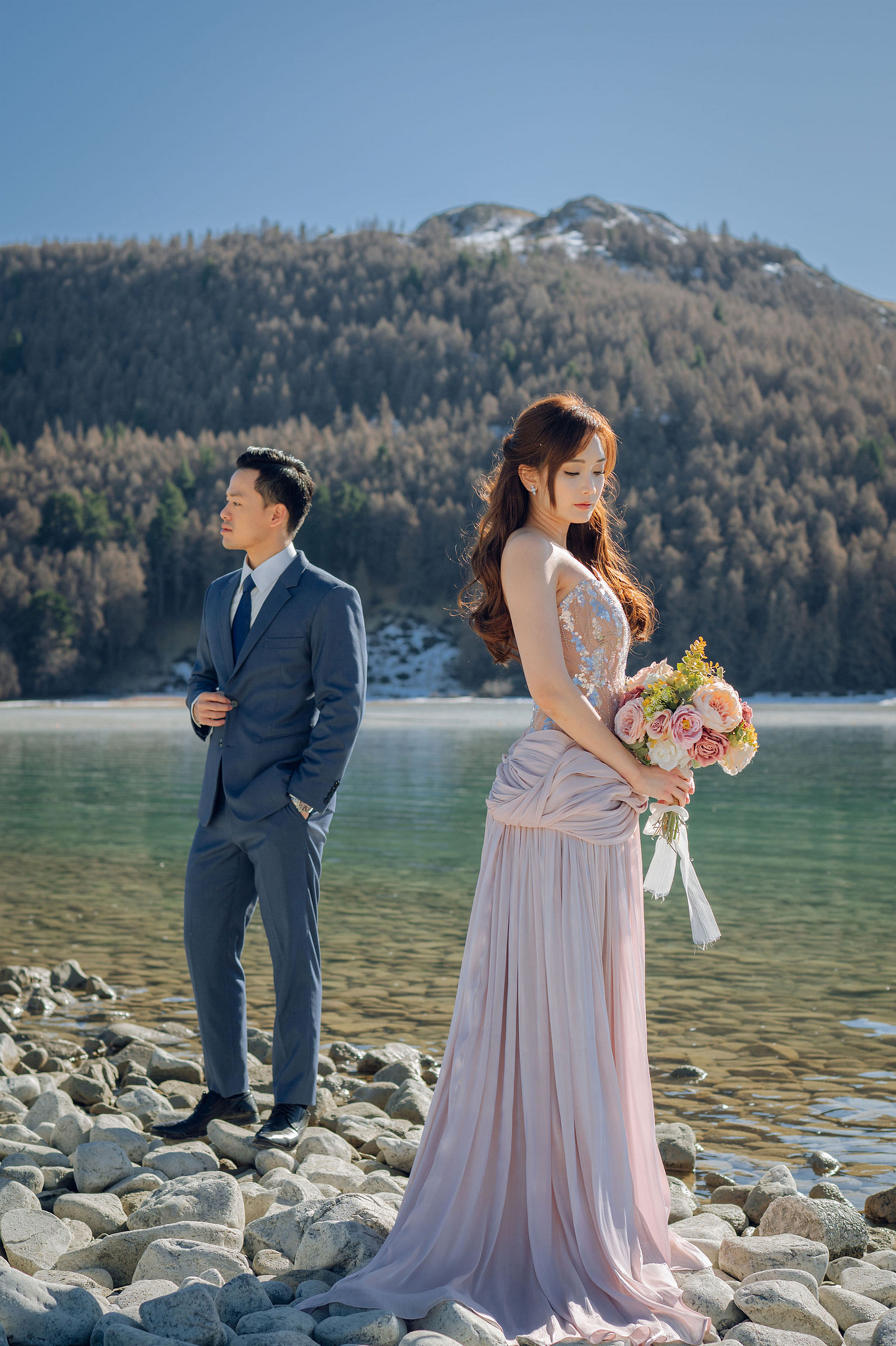 New Zealand Pre-Wedding Photoshoot | Coromandel Peak, Lake Wakatipu & Queenstown, Skippers Canyon, Lake Tekapo, Mount Cook National Park & Glacier at Lake Tekapo pre-wedding photo