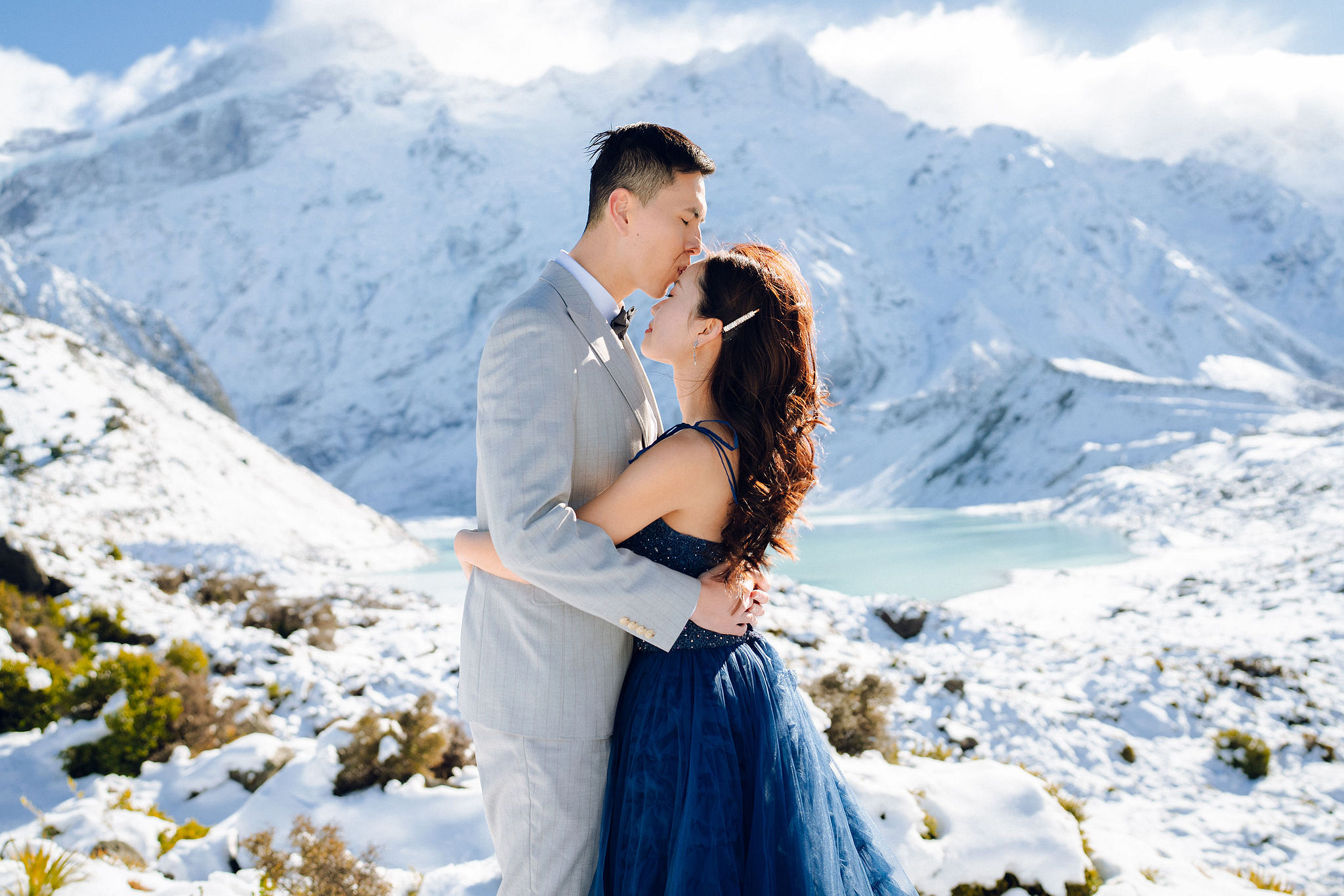 New Zealand Pre-Wedding Photoshoot with Lake Wakatipu, Skippers Canyon, Lake Tekapo, Mount Cook, and Omarama Clay Cliffs at Lake Tekapo & Mount Cook National Park pre-wedding photo