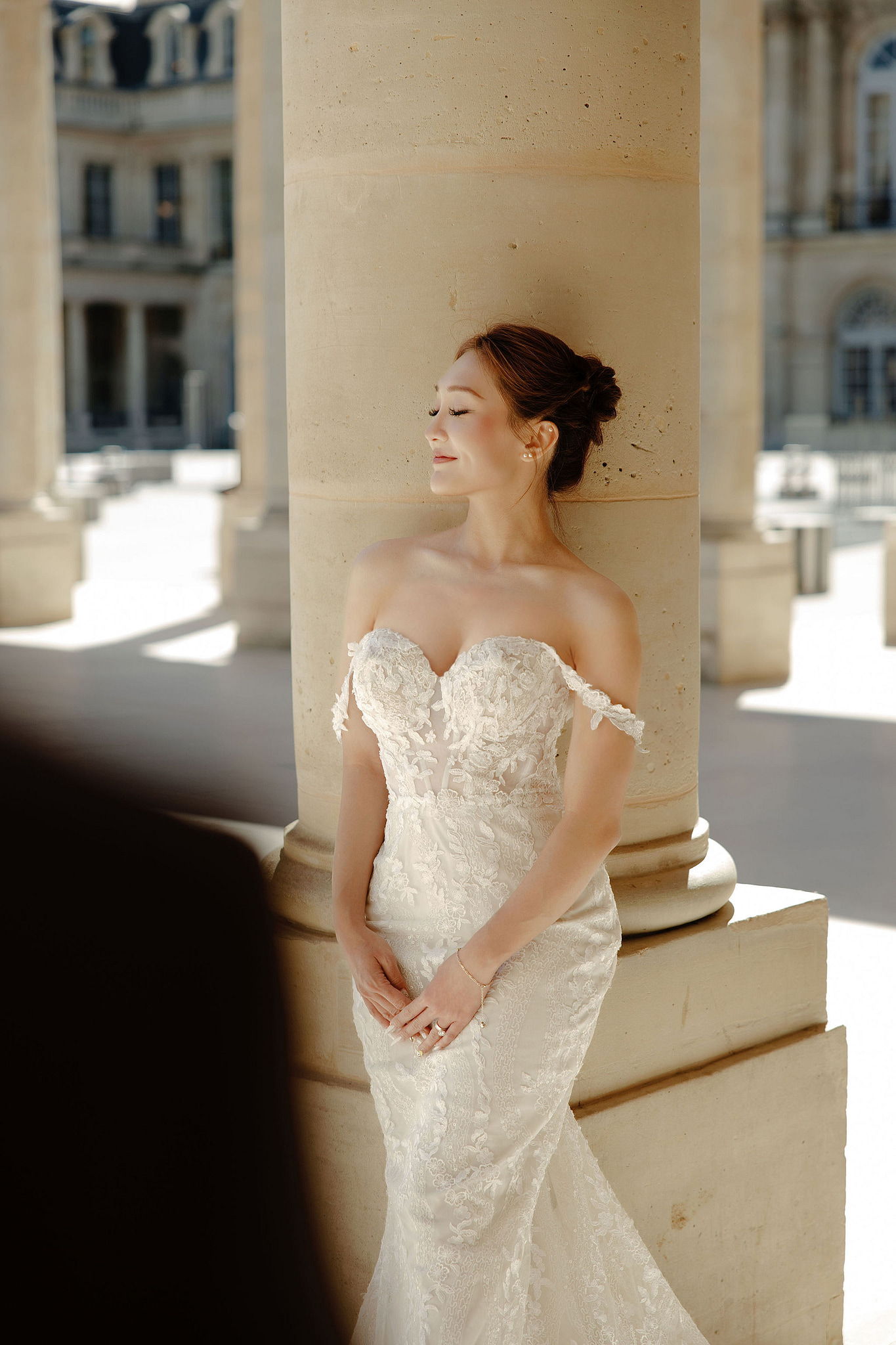 Paris Pre-Wedding Photoshoot | Place du Trocadéro, Bir-Hakeim Bridge, Sacré-Cœur Basilica, Parisian Café & Palais Royal at Palais Royal pre-wedding photo