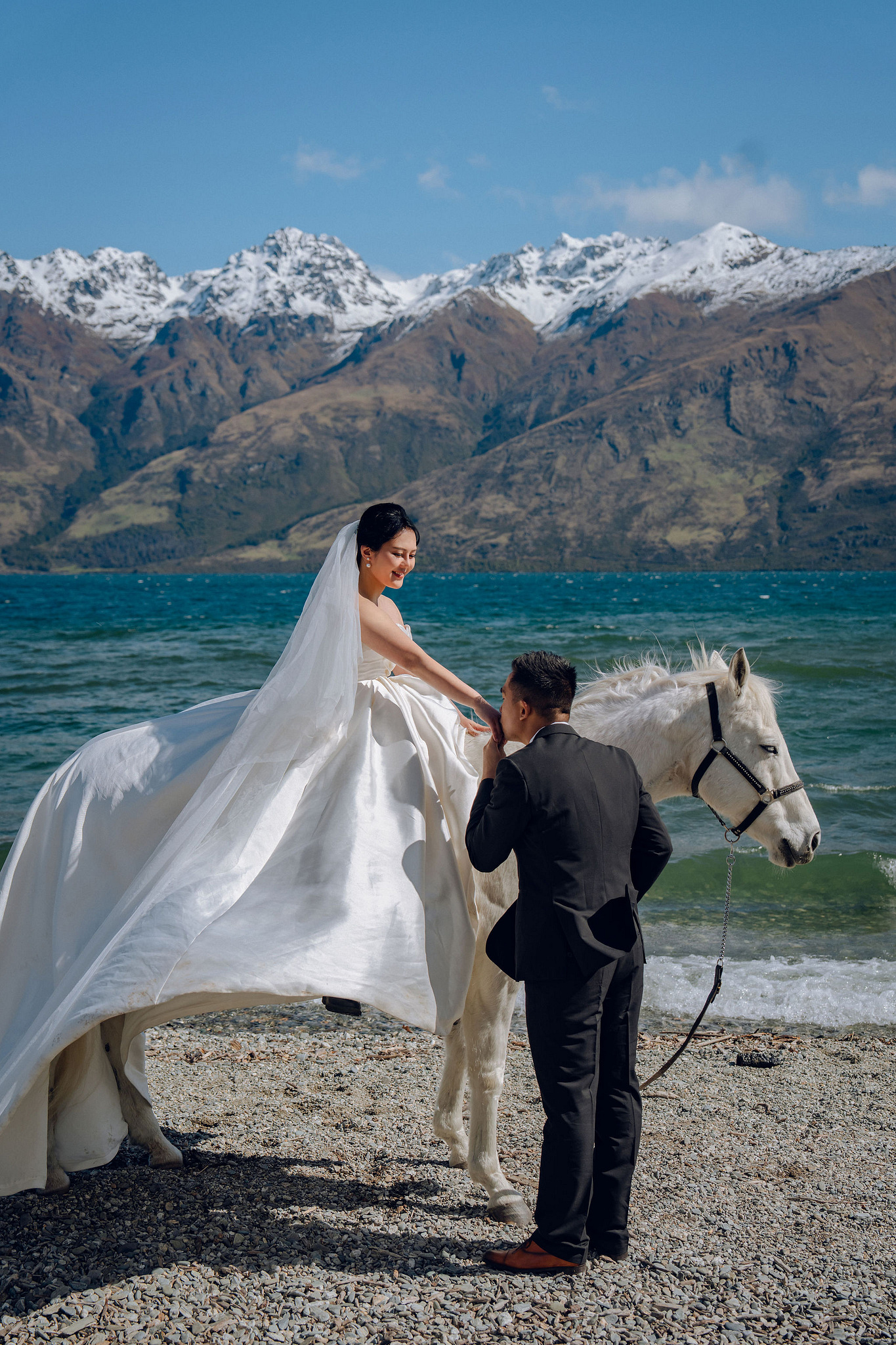 New Zealand Pre-Wedding Photoshoot | Lake Tekapo, Mount Cook, Tasman Glacier & Lake Wakatipu at Lake Wakatipu pre-wedding photo