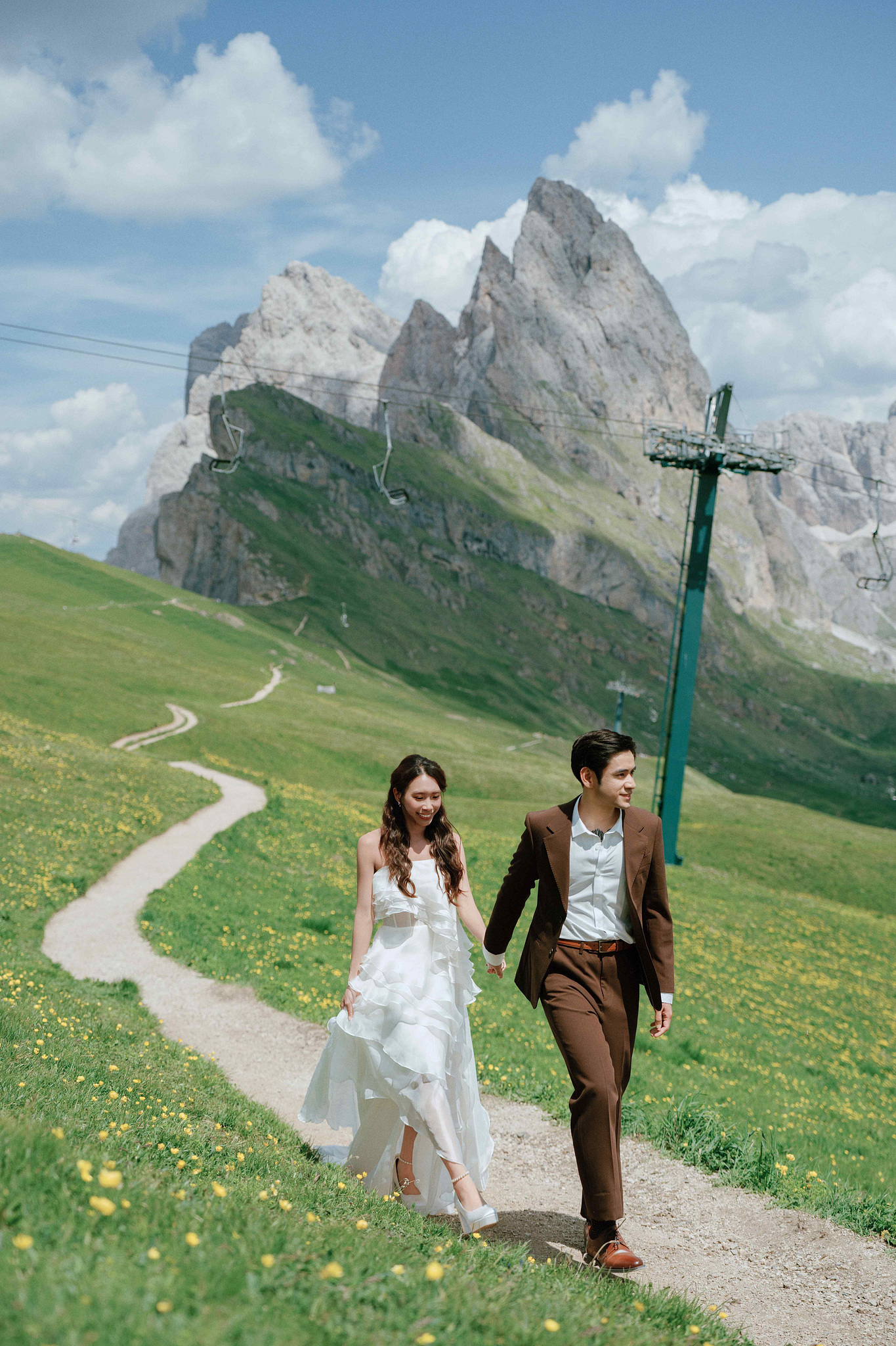 Dolomites Post-Wedding Photoshoot | Lago di Braies, Seceda & Val di Funes at Seceda pre-wedding photo