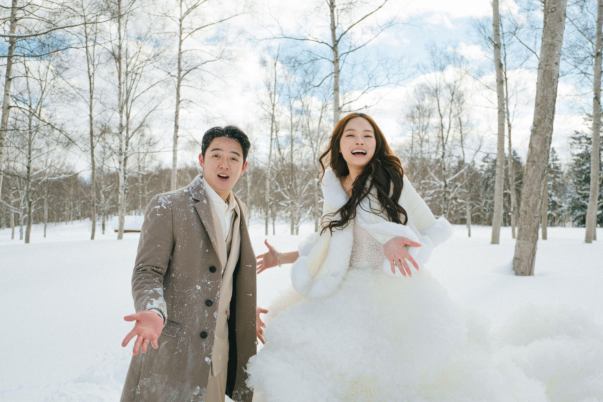 Hokkaido Pre-Wedding Photoshoot | Birch Forest, Rusutsu Resort & Hirafu Village at Birch Forest pre-wedding photo