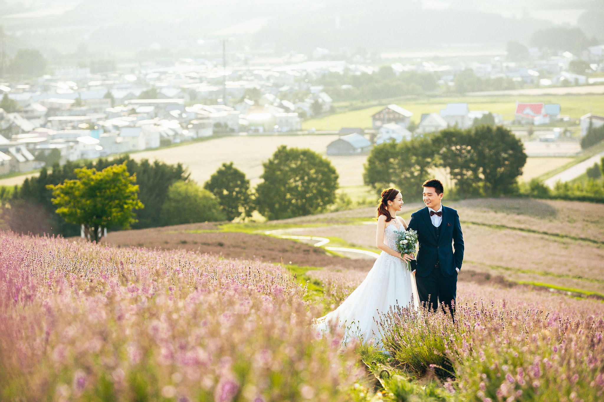 Hokkaido Summer Rainbow Flowers and Railway Track Japan Prewedding Photoshoot at Furano pre-wedding photo
