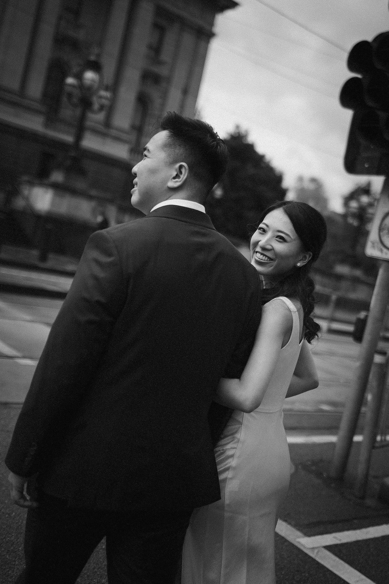 Melbourne Pre-Wedding Photoshoot | Parliament House, Fitzroy Gardens, Melbourne Streets & Half Moon Bay at Parliament House pre-wedding photo