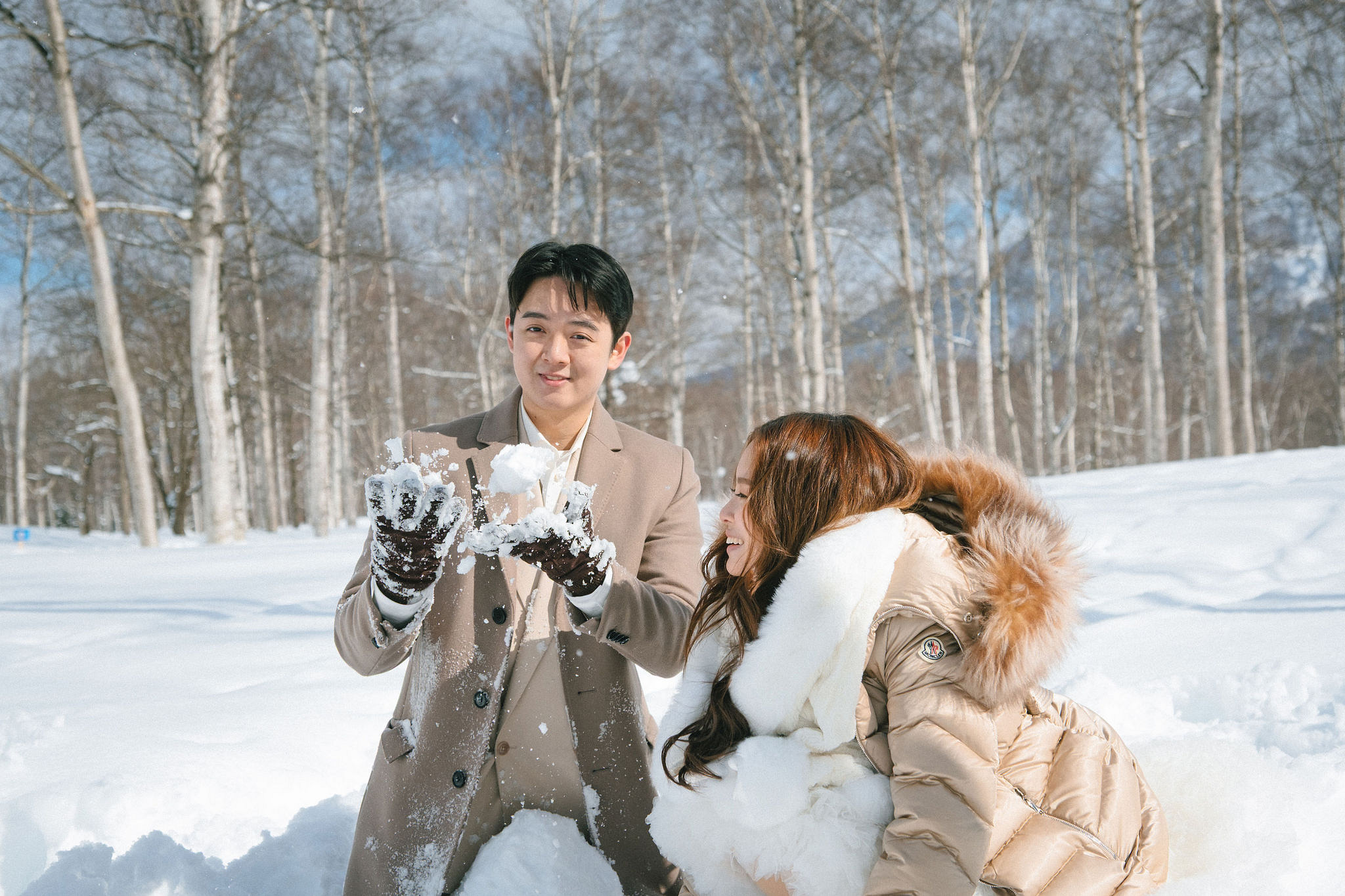 Hokkaido Pre-Wedding Photoshoot | Birch Forest, Rusutsu Resort & Hirafu Village at Birch Forest pre-wedding photo