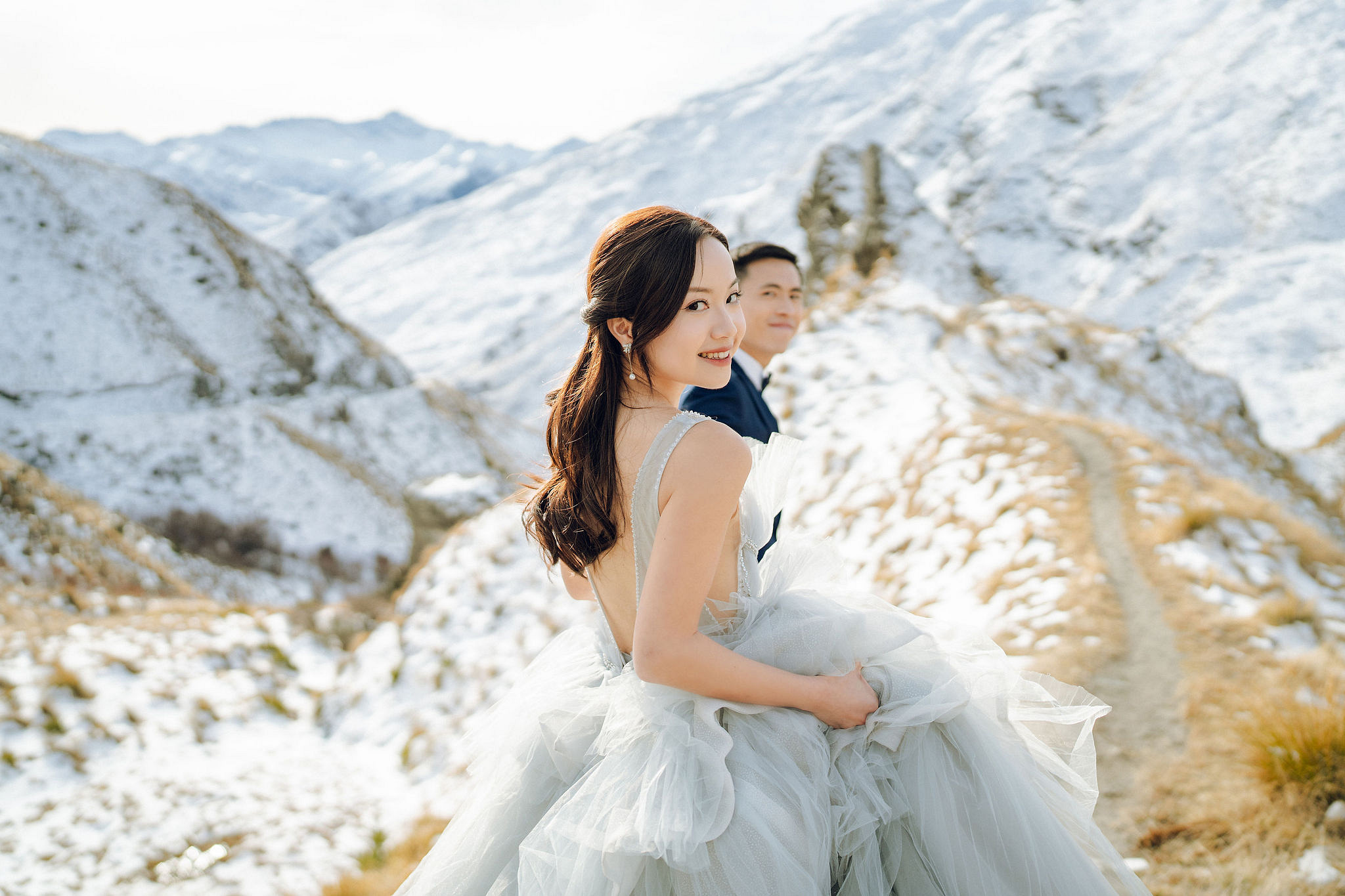 New Zealand Pre-Wedding Photoshoot with Lake Wakatipu, Skippers Canyon, Lake Tekapo, Mount Cook, and Omarama Clay Cliffs at Skippers Canyon pre-wedding photo