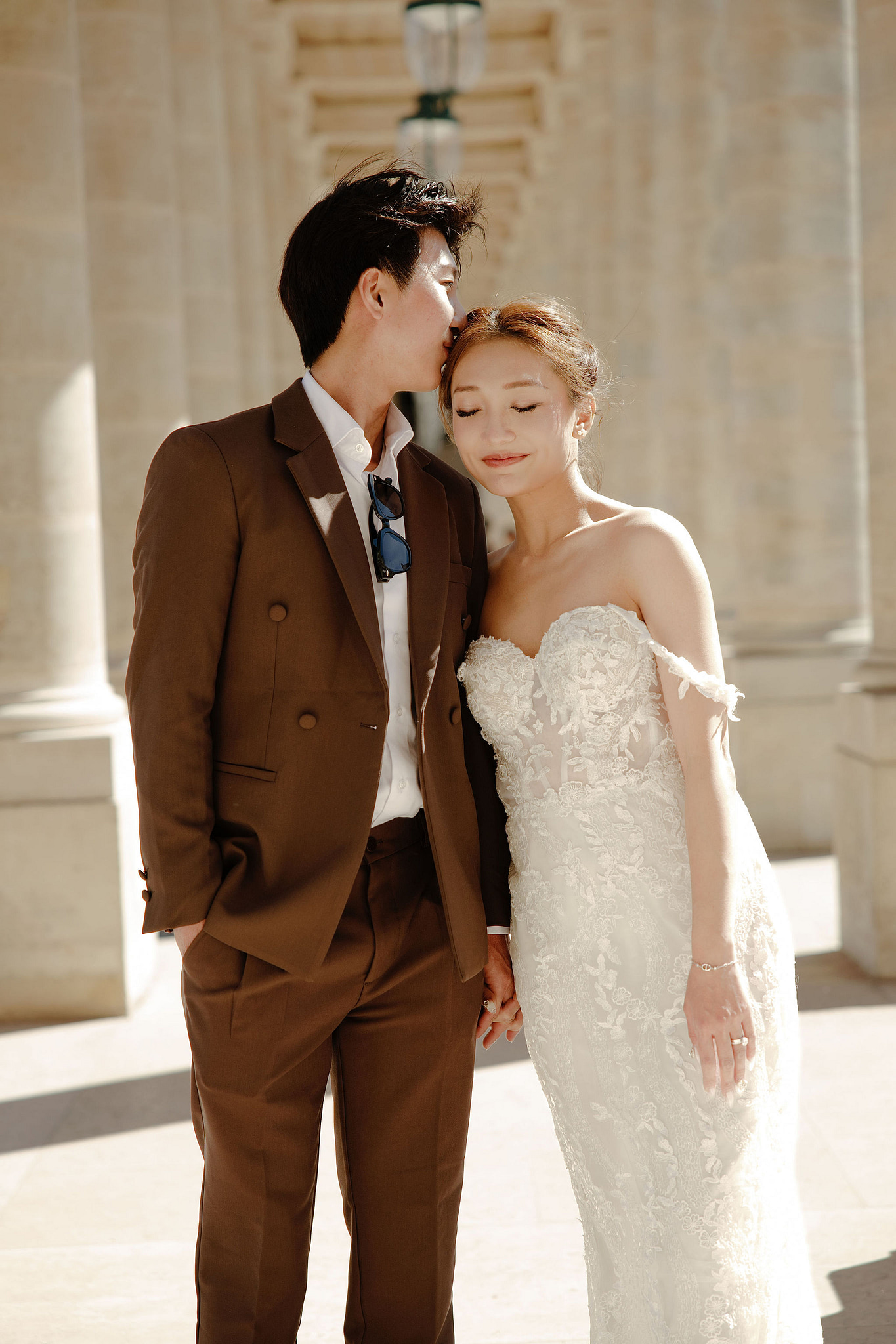 Paris Pre-Wedding Photoshoot | Place du Trocadéro, Bir-Hakeim Bridge, Sacré-Cœur Basilica, Parisian Café & Palais Royal at Palais Royal pre-wedding photo