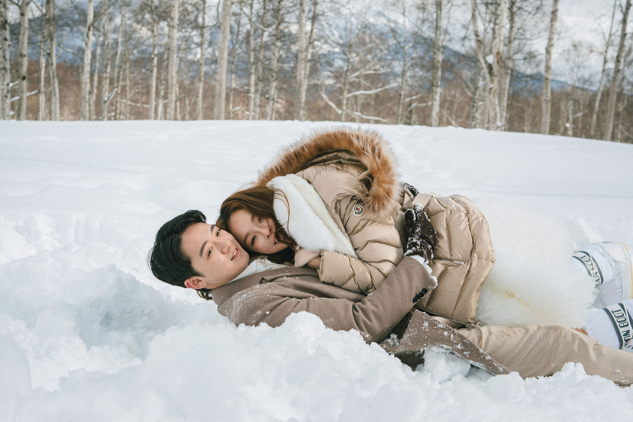 Hokkaido Pre-Wedding Photoshoot | Birch Forest, Rusutsu Resort & Hirafu Village at Birch Forest pre-wedding photo