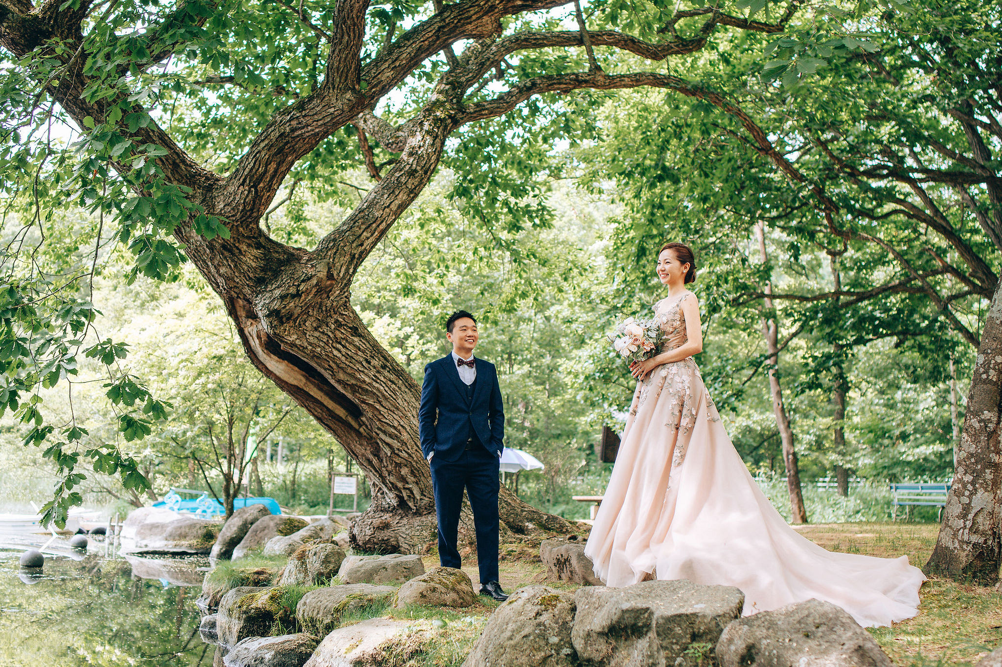 Hokkaido Summer Rainbow Flowers and Railway Track Japan Prewedding Photoshoot at Furano pre-wedding photo