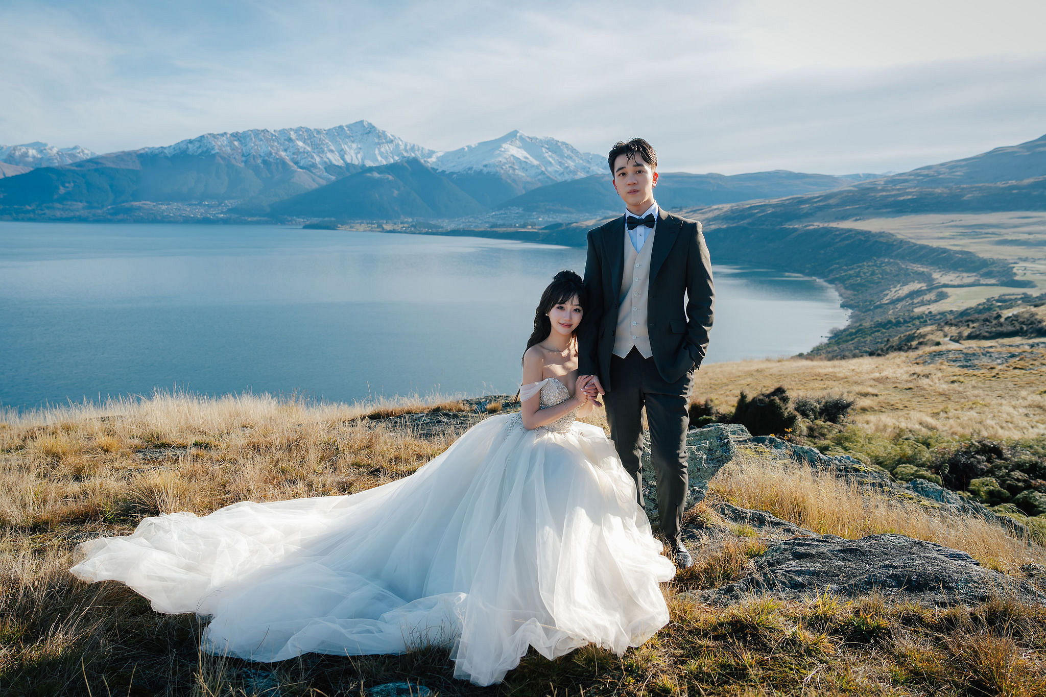 New Zealand Pre-Wedding Photoshoot | Lake Wakatipu, Fog Peak, Lake Tekapo, Glacier & Mount Cook National Park at Lake Wakatipu pre-wedding photo