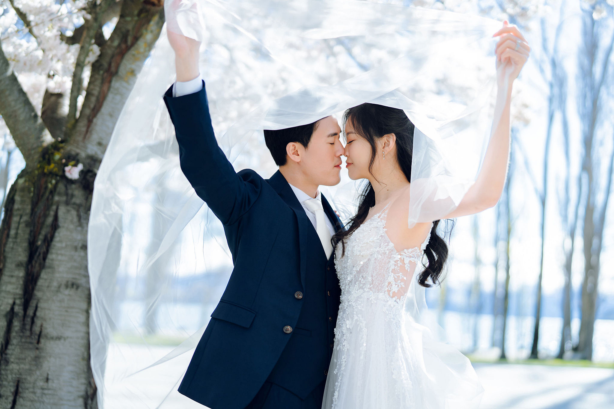 New Zealand Pre-Wedding Photoshoot | Cherry Blossoms, Coromandel Peak & Lake Wakatipu at Cherry Blossoms pre-wedding photo