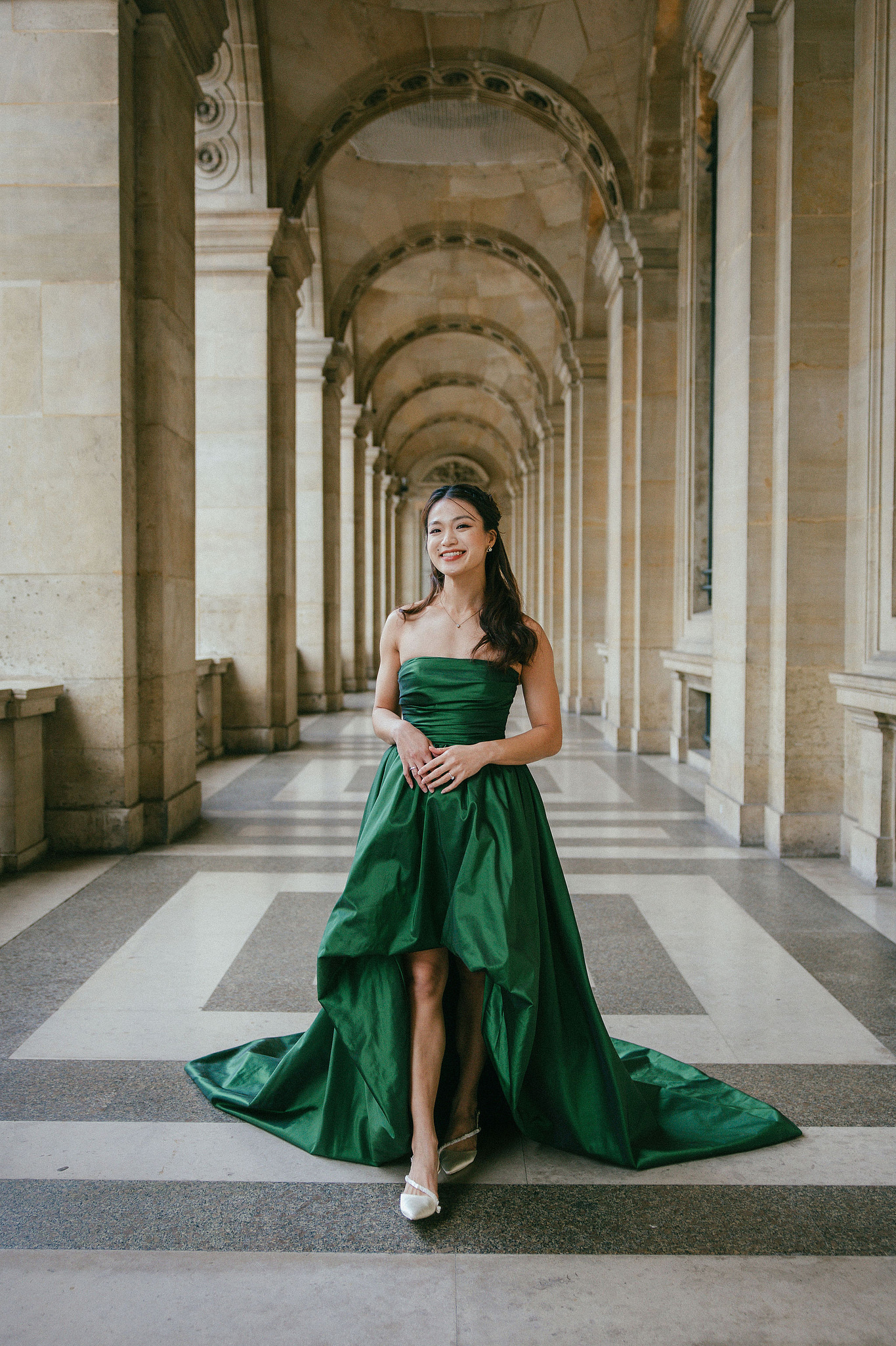 Paris Pre-Wedding Photoshoot | Place du Trocadéro, Luxembourg Gardens, Parisian Café, Louvre & Bir-Hakeim Bridge at Louvre pre-wedding photo