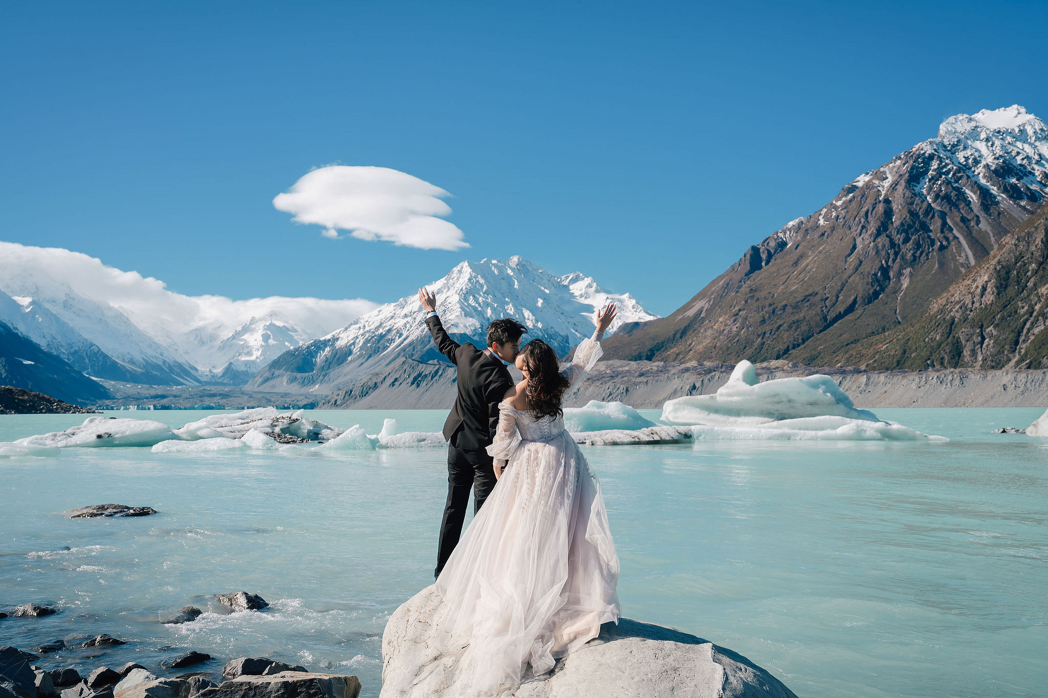New Zealand Pre-Wedding Photoshoot | Lake Wakatipu, Alta Tarns, Coromandel Peak to Mount Cook at Glacier pre-wedding photo