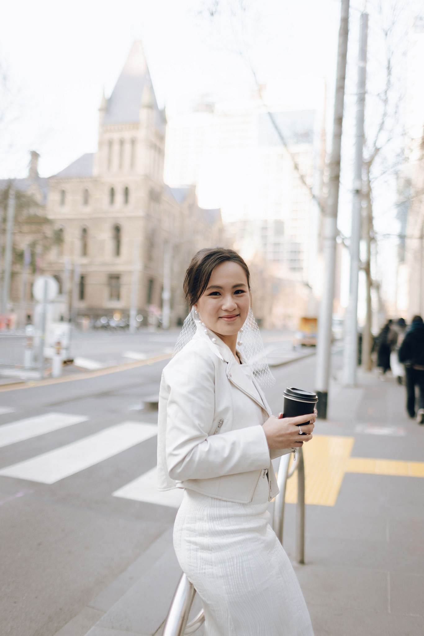 Melbourne Pre-Wedding Photoshoot | Cafe, Redwood Forest, City Streets & Carlton Gardens at Melbourne City Streets pre-wedding photo