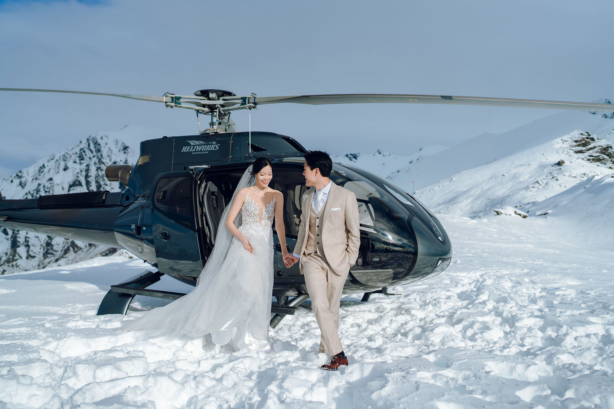New Zealand Pre-Wedding Photoshoot | Cherry Blossoms, Coromandel Peak & Lake Wakatipu at Coromandel Peak pre-wedding photo