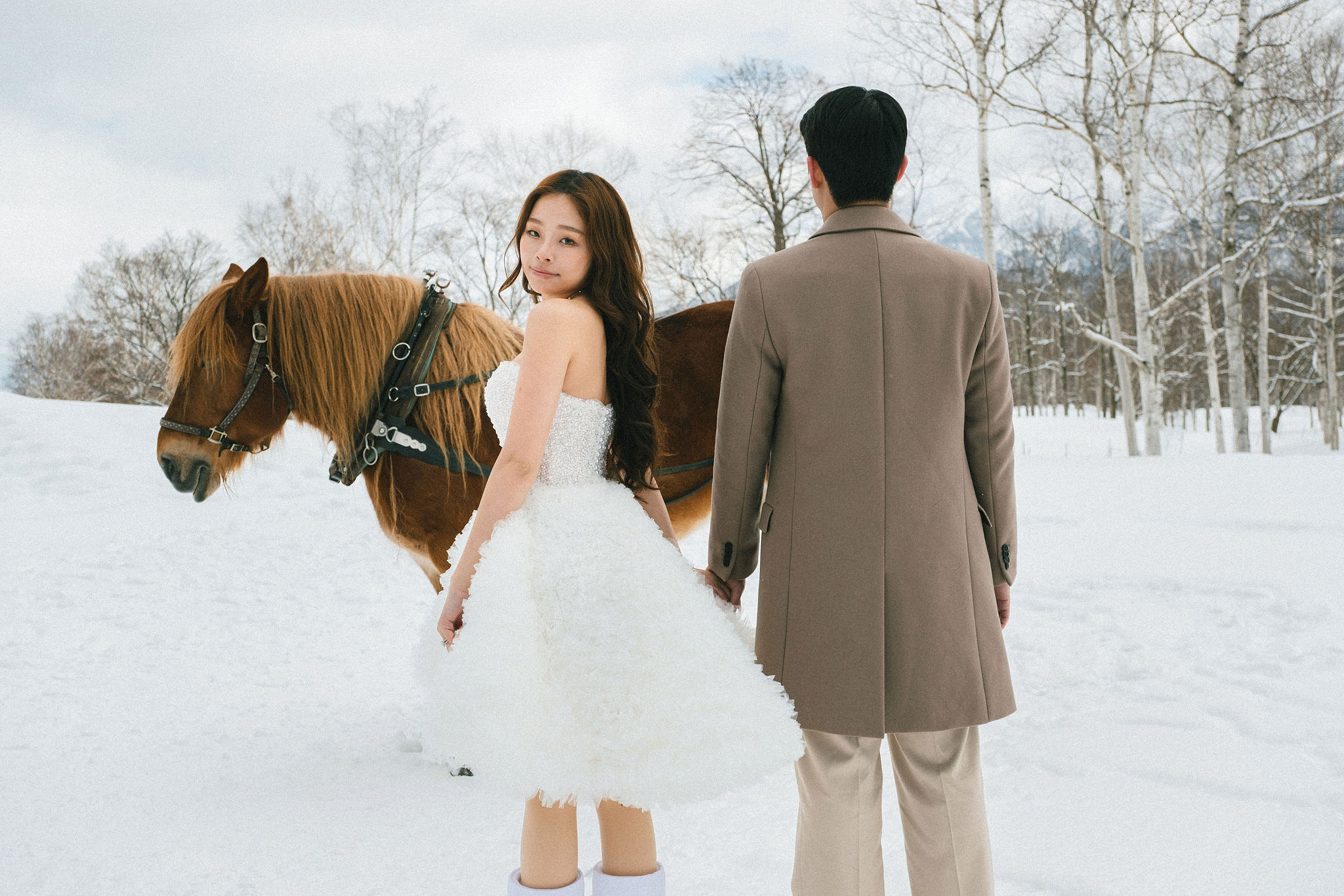 Hokkaido Pre-Wedding Photoshoot | Birch Forest, Rusutsu Resort & Hirafu Village at Birch Forest pre-wedding photo